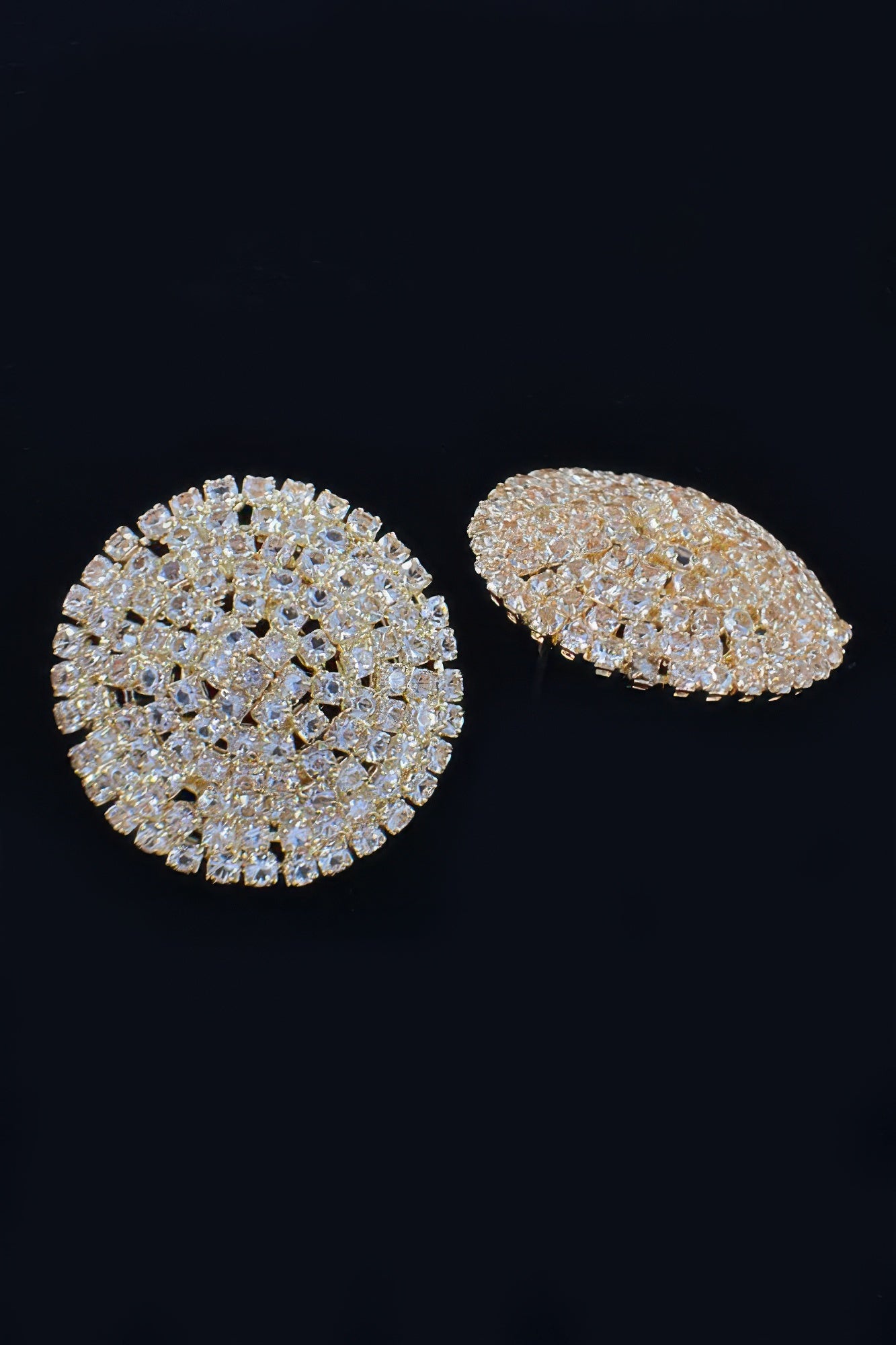 Round Rhinestone Stud Earrings in Gold or Silver Secondary image