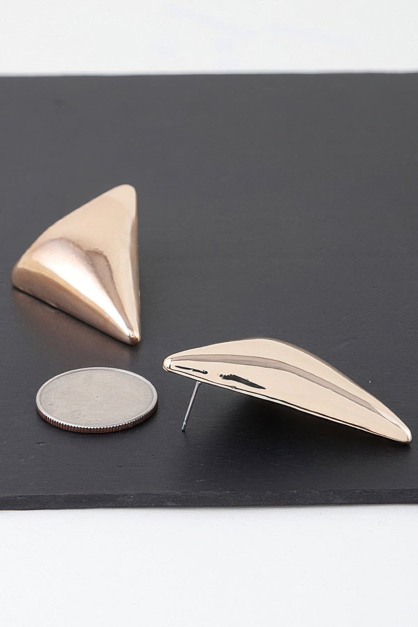 Triangular Metal Stud Earrings in Gold or Silver Secondary image