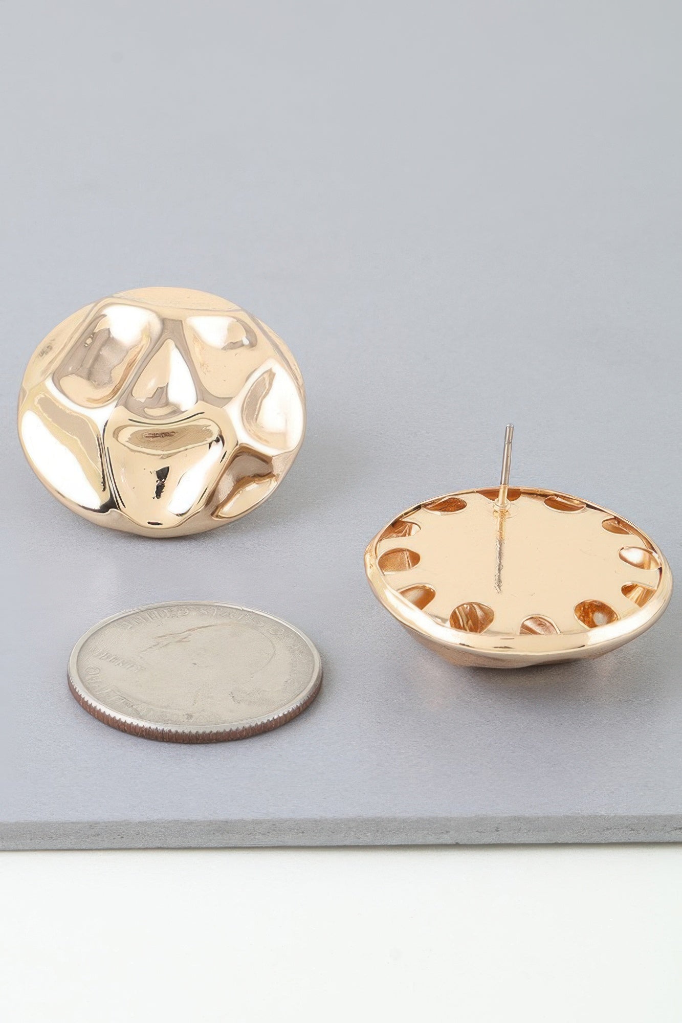 Gold Hammered Dome Stud Earrings Secondary image