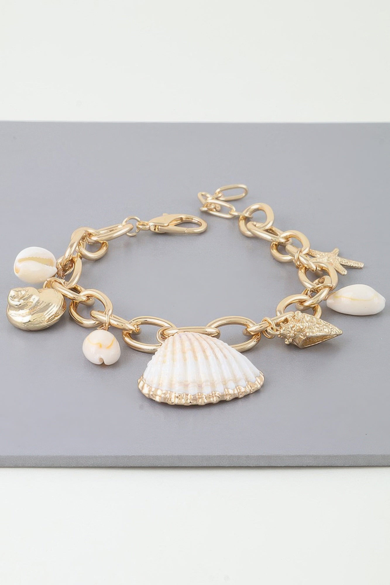 Gold Cream Seashell Charm Link Bracelet Secondary image