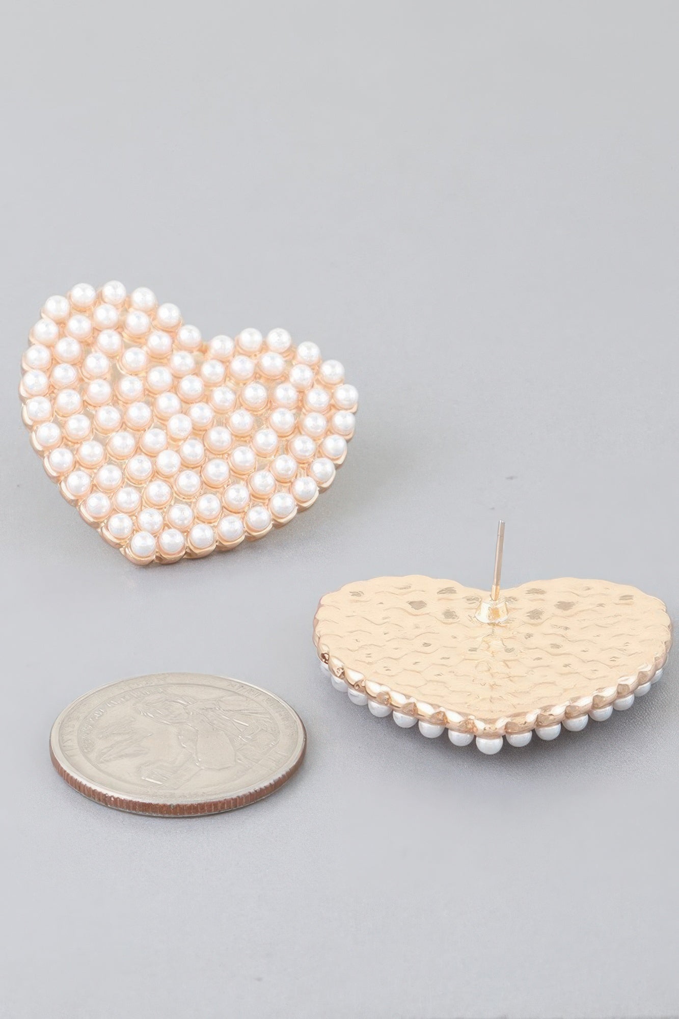 Gold Cream Pearl Heart Stud Earrings Secondary image