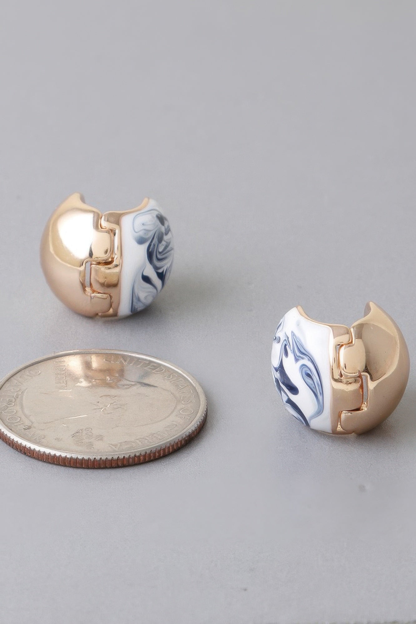 Gold and Blue Marble Swirl Clasp Earrings Secondary image