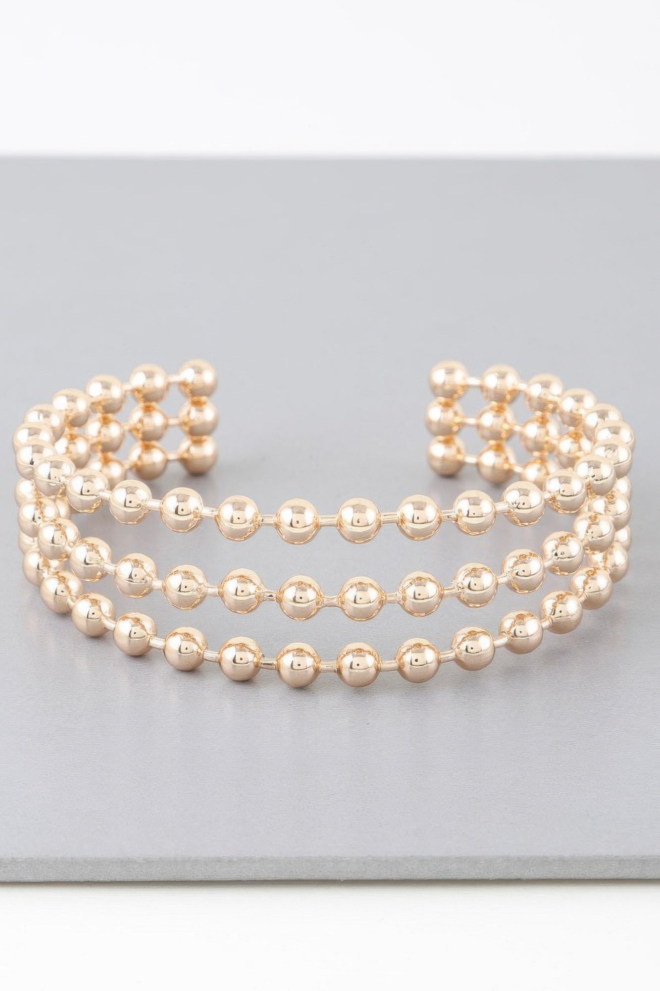 Triple Beaded Metal Cuff Bracelet Secondary image