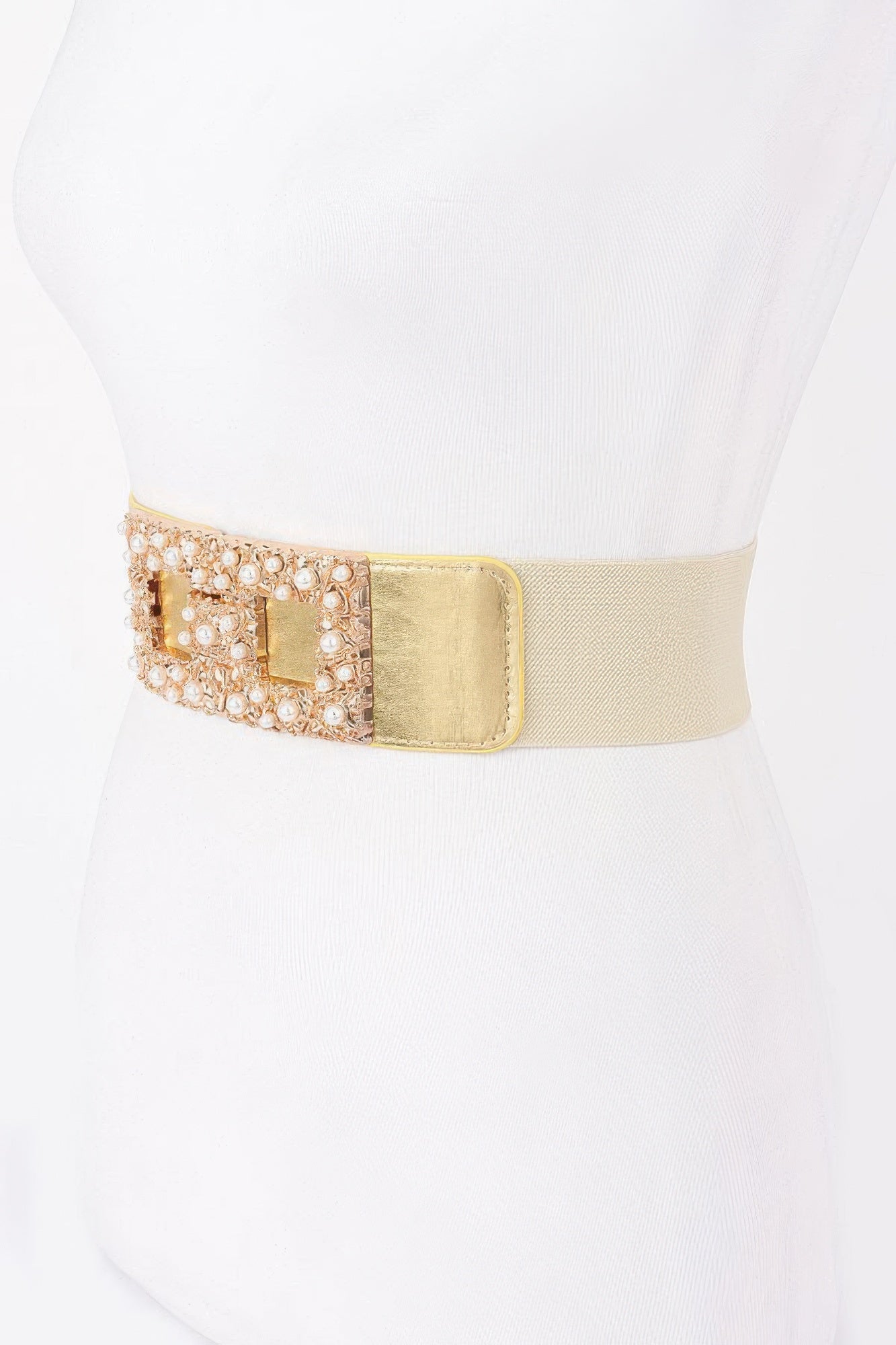 Elastic Waist Belt with Pearl-Embellished Metal Buckle Secondary image