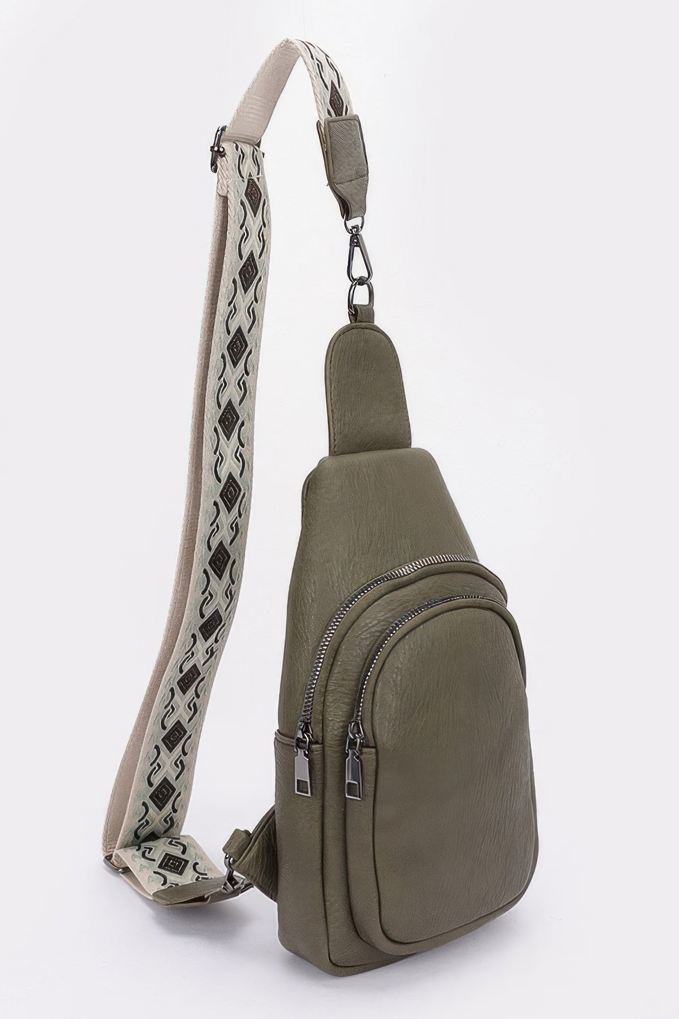 Faux Leather Sling Bag with Patterned Multi-Color Strap Secondary image