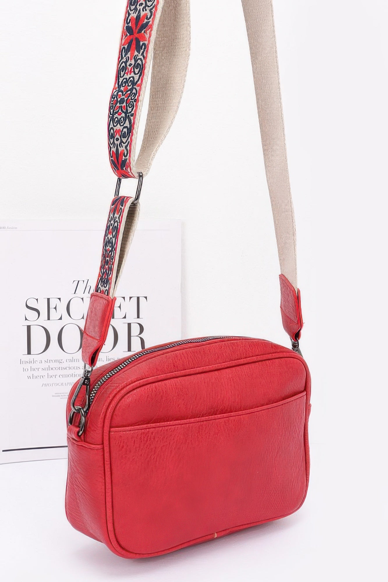 Faux Leather Camera Bag with Patterned Strap Secondary image