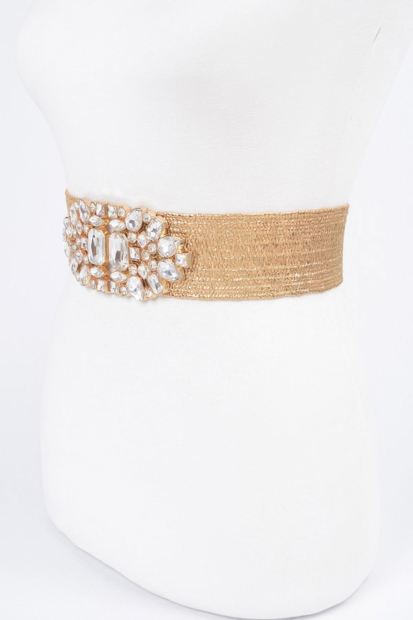 Multi-Stone Embellished Metallic Stretch Belt Secondary image