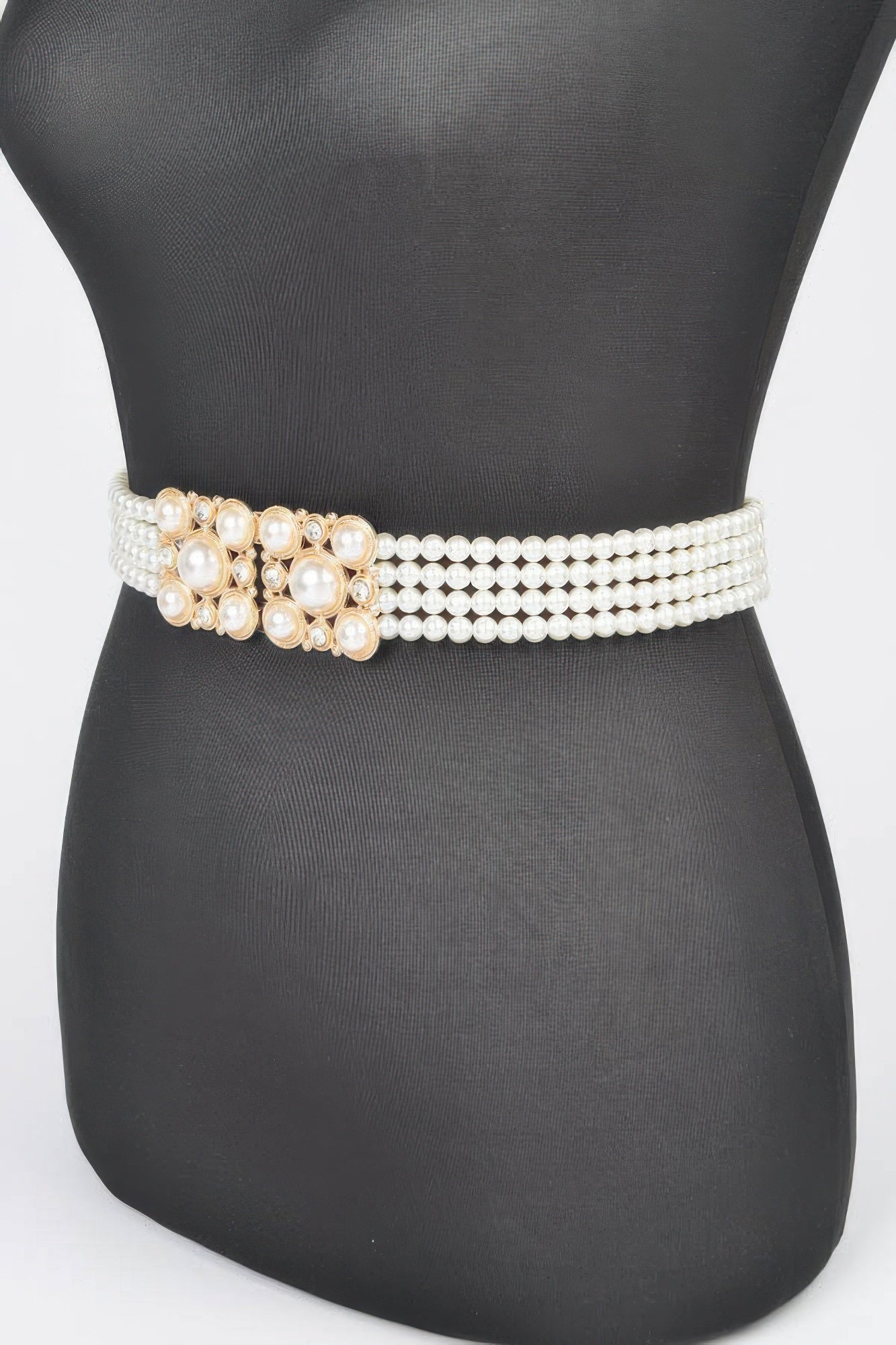 Cream Faux Pearl Multi-Row Elastic Waist Belt Secondary image