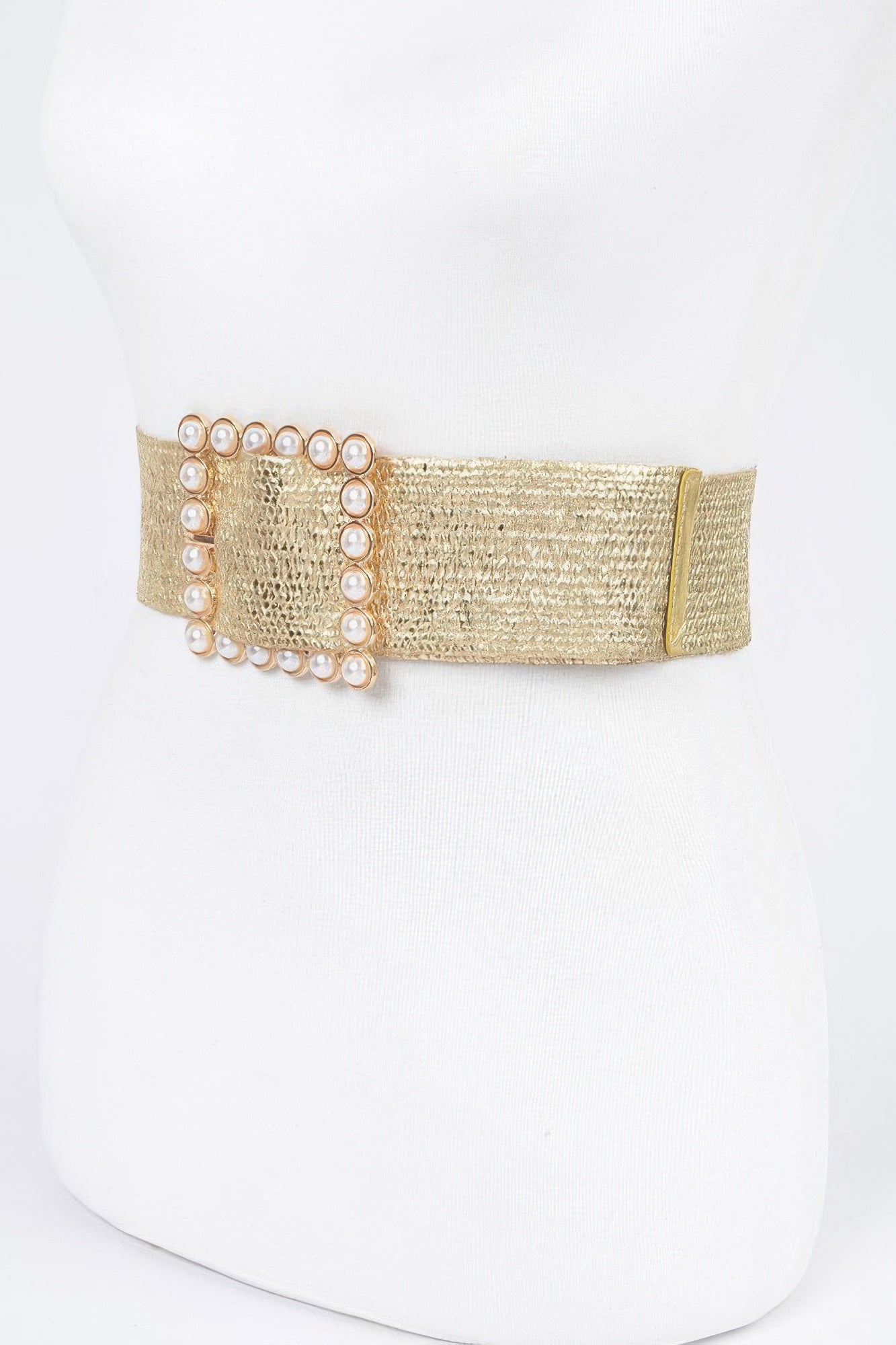 Wide Stretch Belt with Pearl-Trimmed Buckle Secondary image