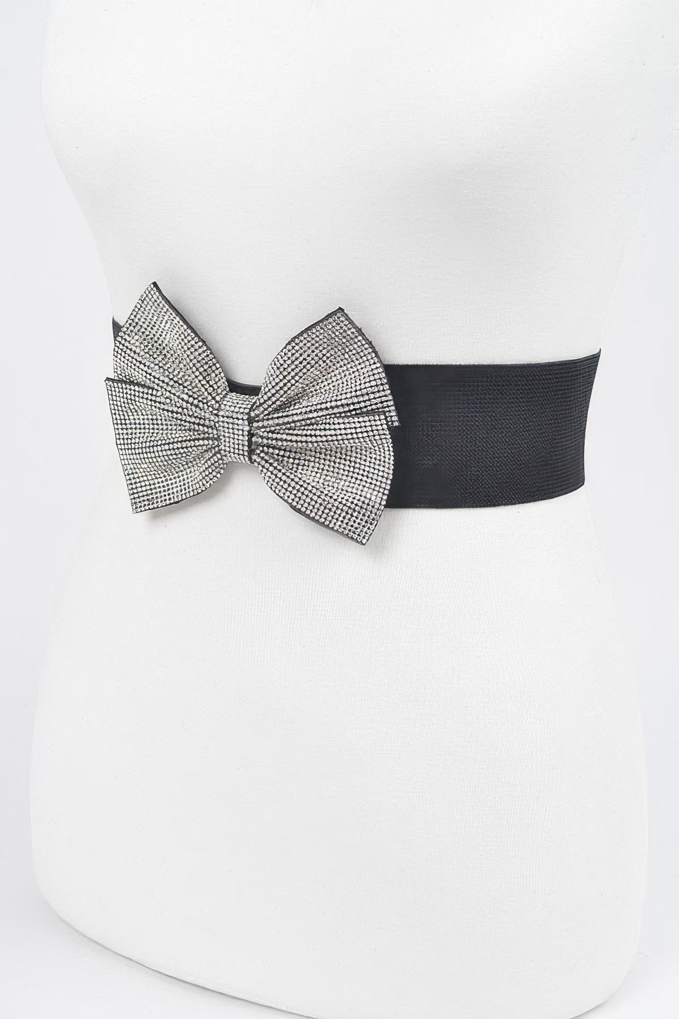 Black Elastic Belt with Rhinestone Bow Secondary image