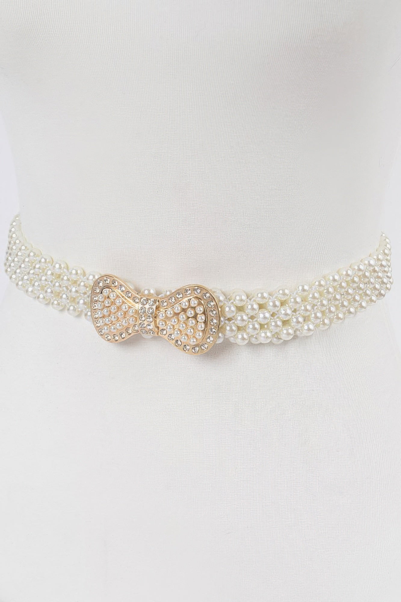 Ivory Pearl-Embellished Elastic Waist Belt with Bow Buckle Secondary image