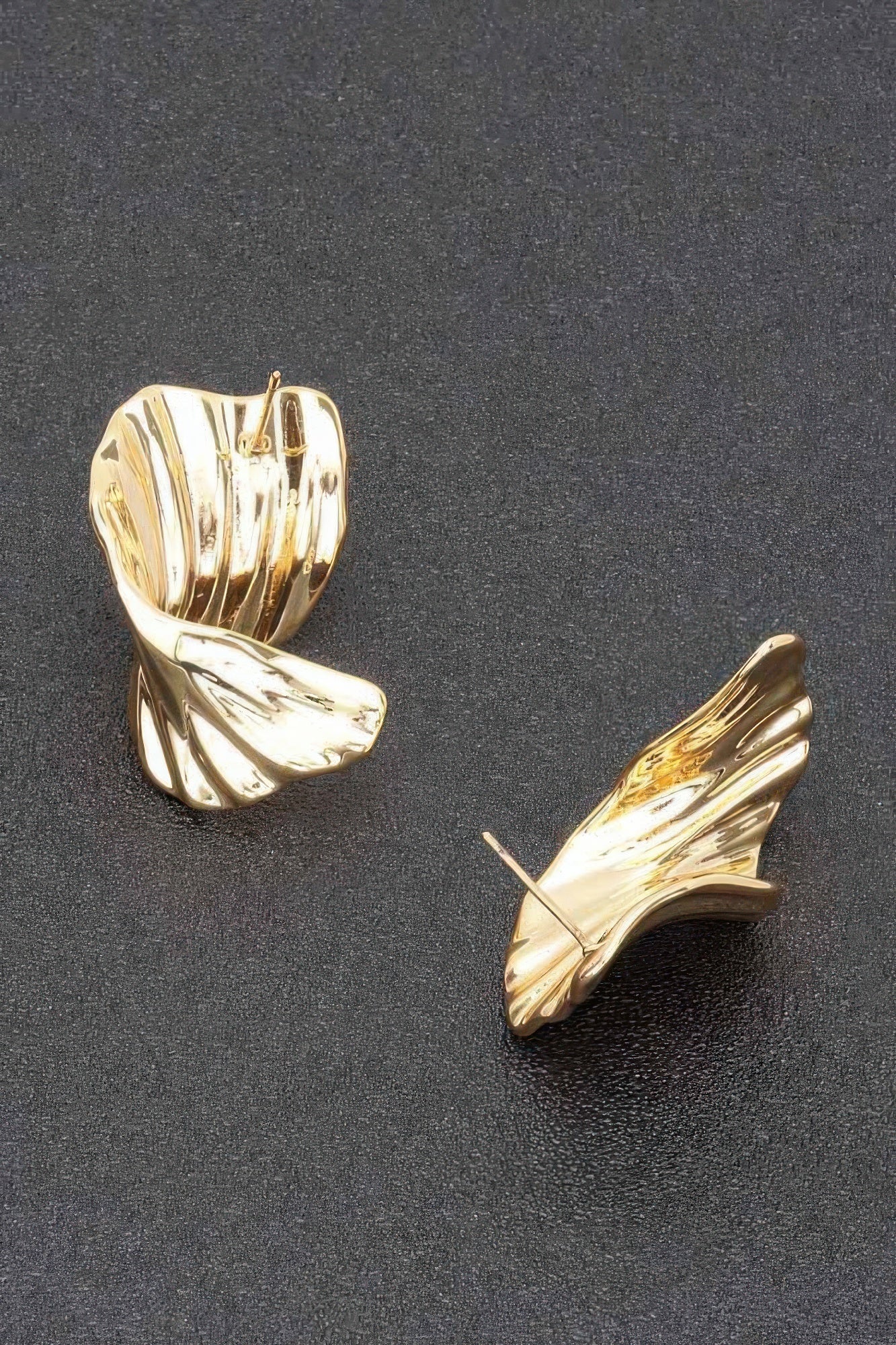 Sculptural Ridged Metal Earrings Secondary image