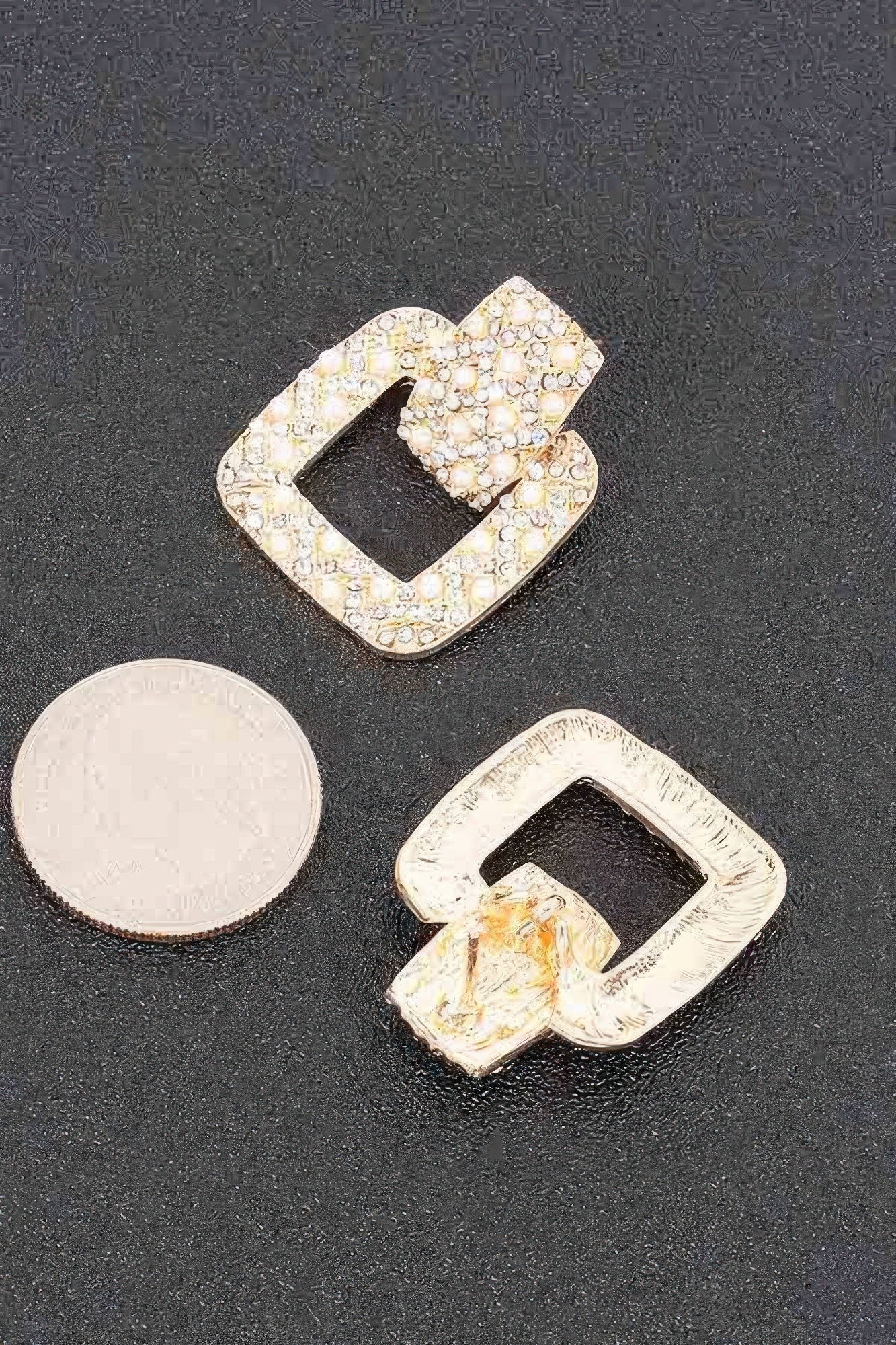 Faux Pearl Rhinestone Rectangle Dangle Earrings Secondary image