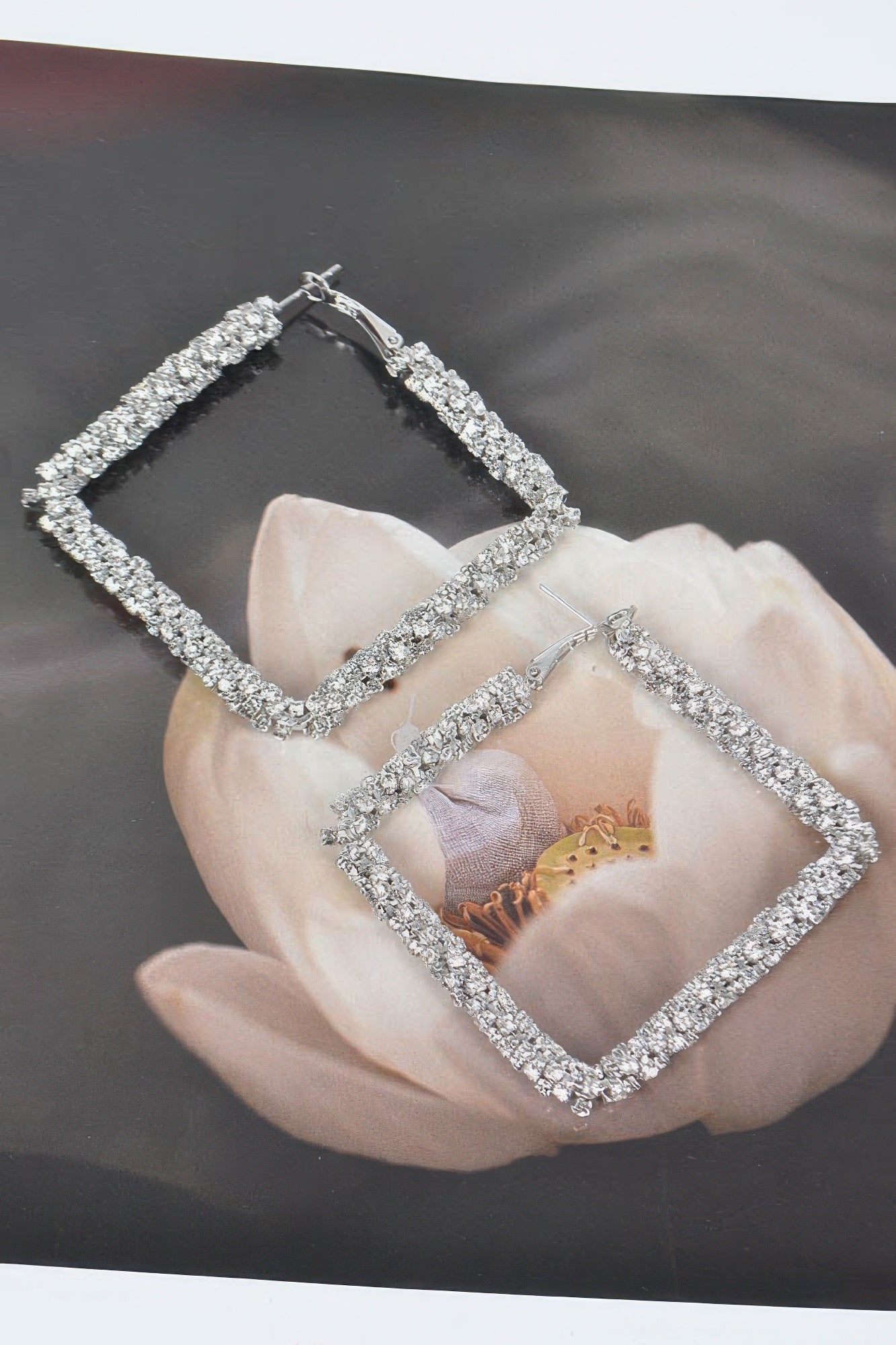 Oversized Square Glitter Dangle Earrings Secondary image
