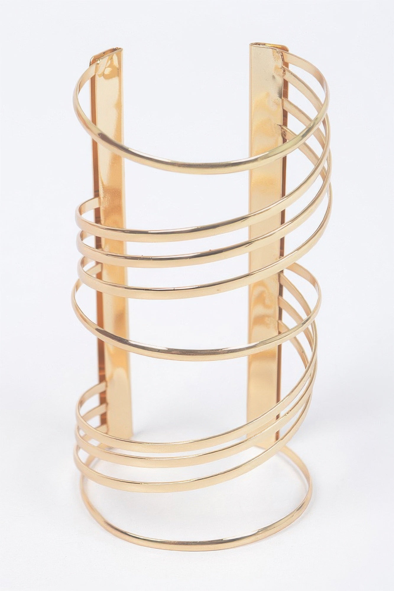 Gold Multi-Band Metal Cuff Bracelet Secondary image