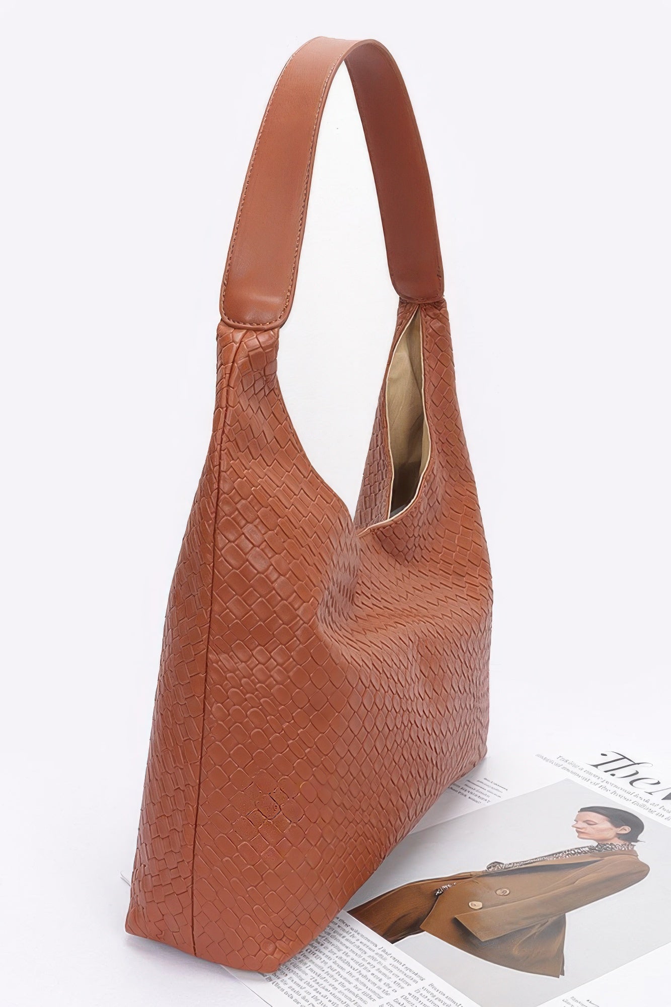 Embossed Faux Leather Hobo Shoulder Bag Secondary image