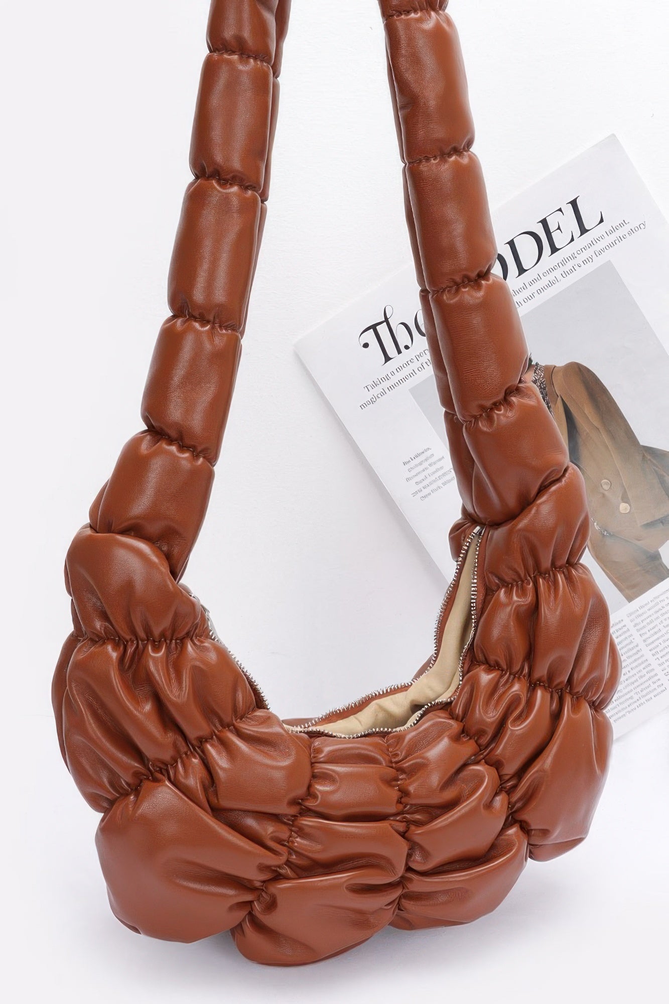 Pleated Faux Leather Shoulder Crossbody Bag Secondary image