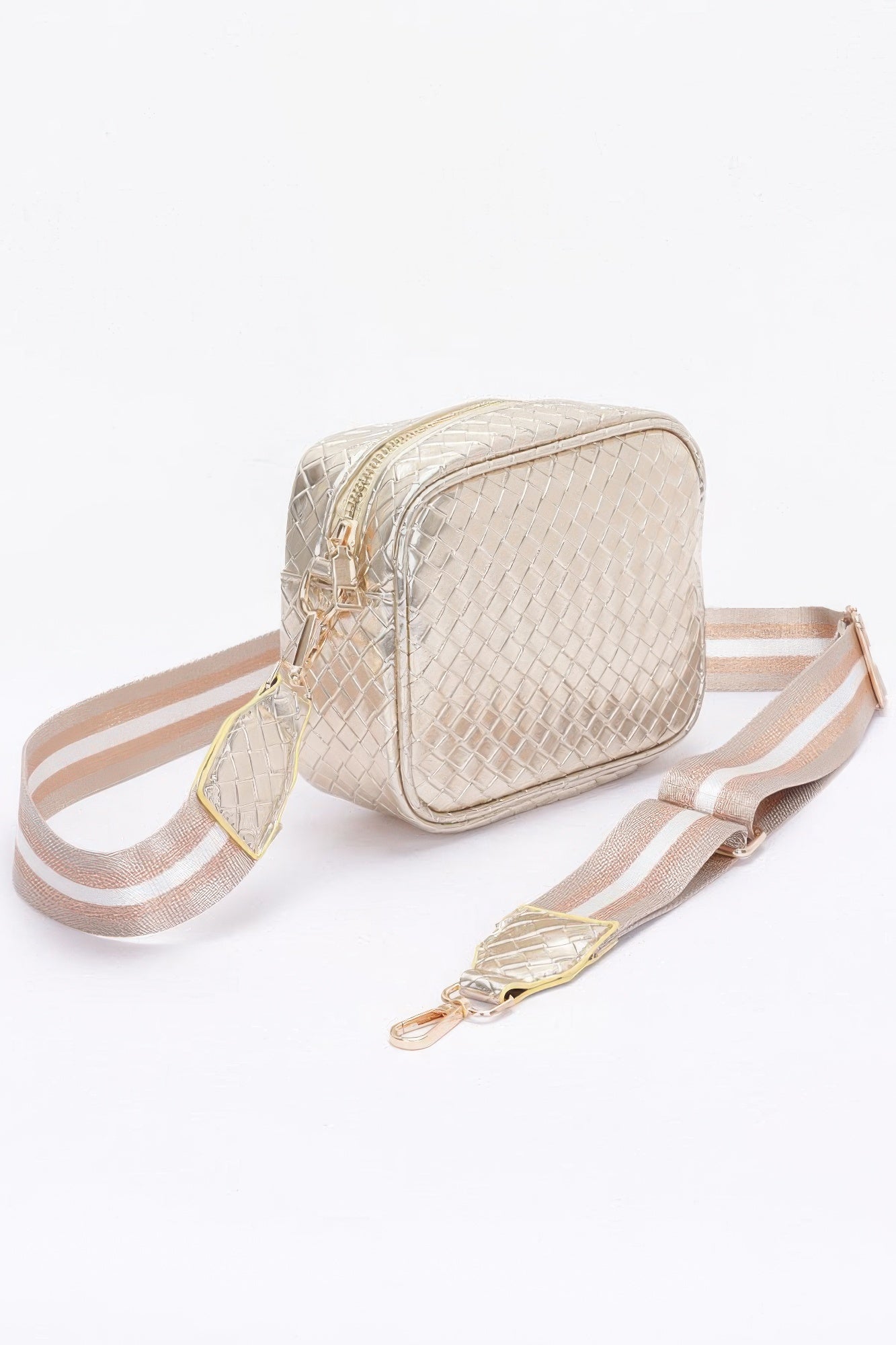 Metallic Embossed Faux Leather Crossbody Camera Bag Secondary image