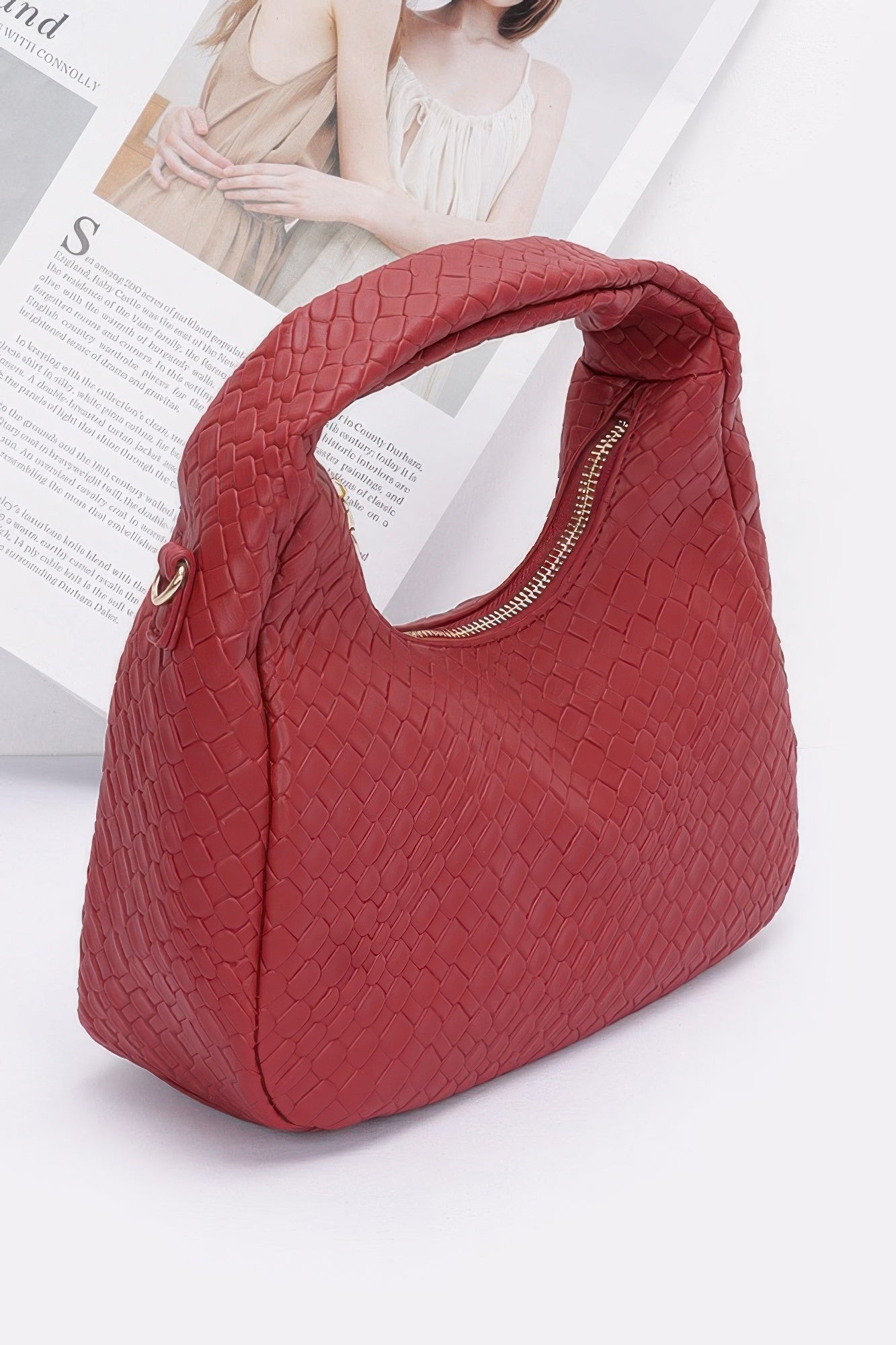 Embossed Faux Leather Shoulder Hobo Bag Secondary image