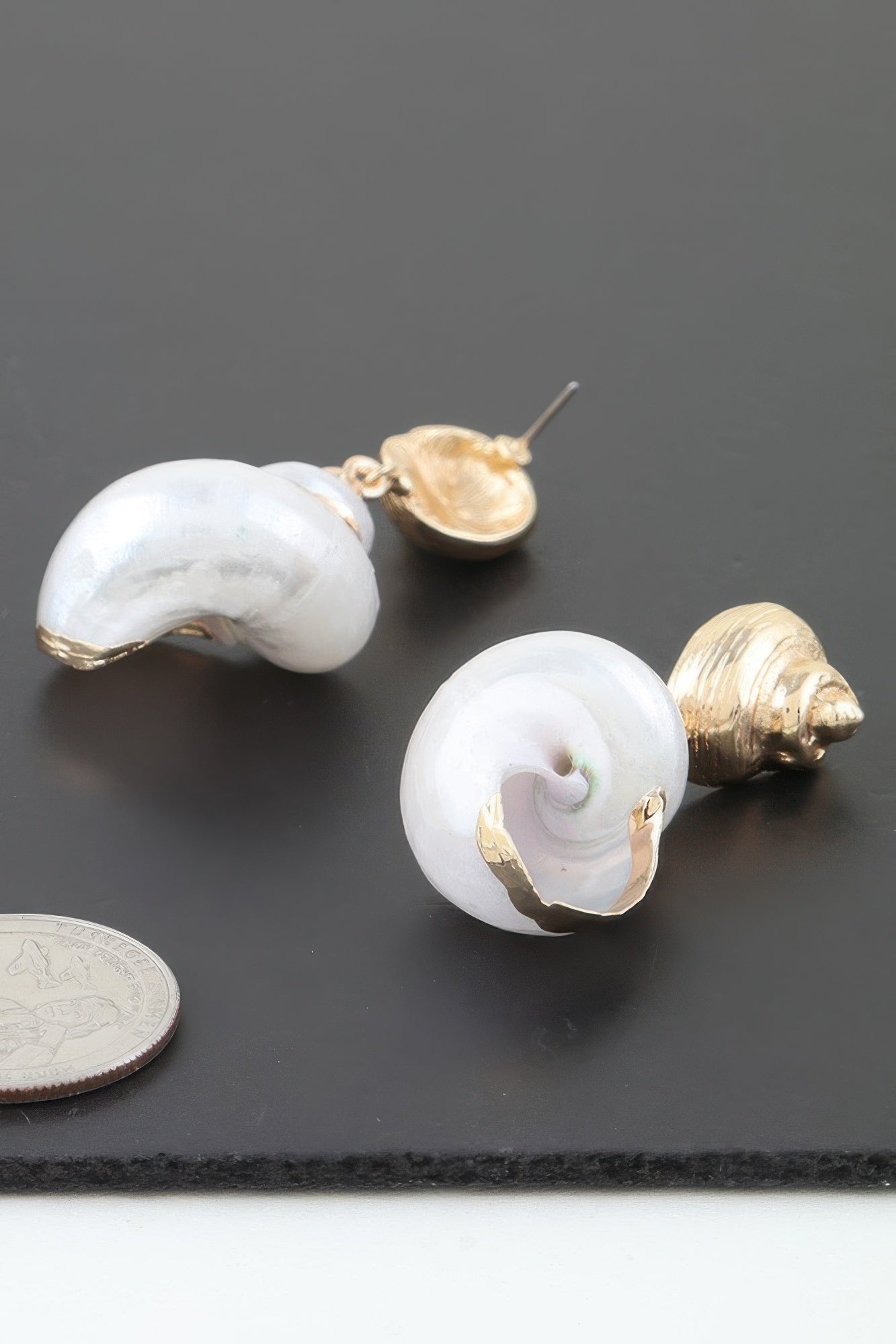Gold Cream Textured Stud Earrings Secondary image
