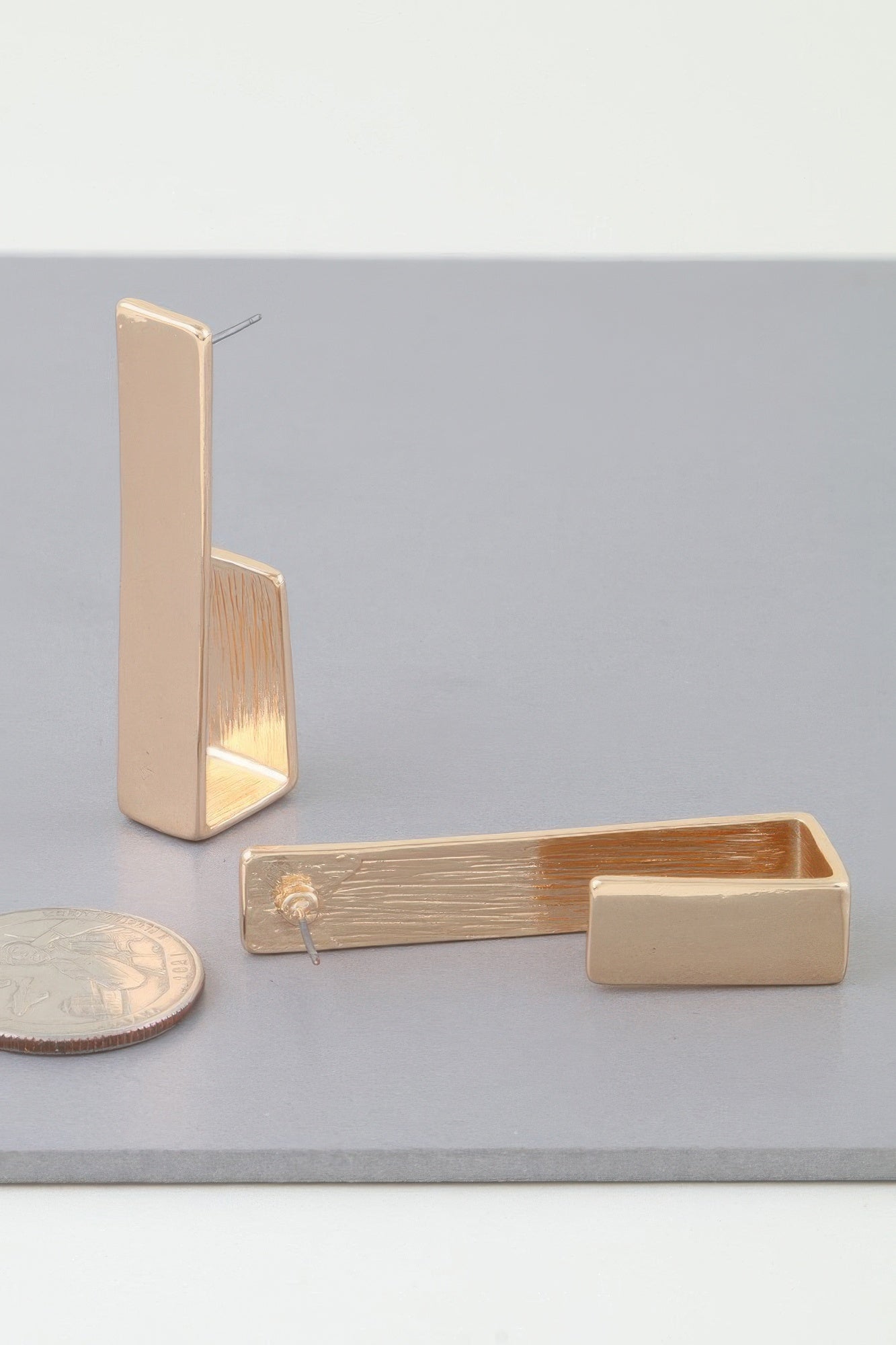 Textured Rectangular Bar Drop Earrings Secondary image