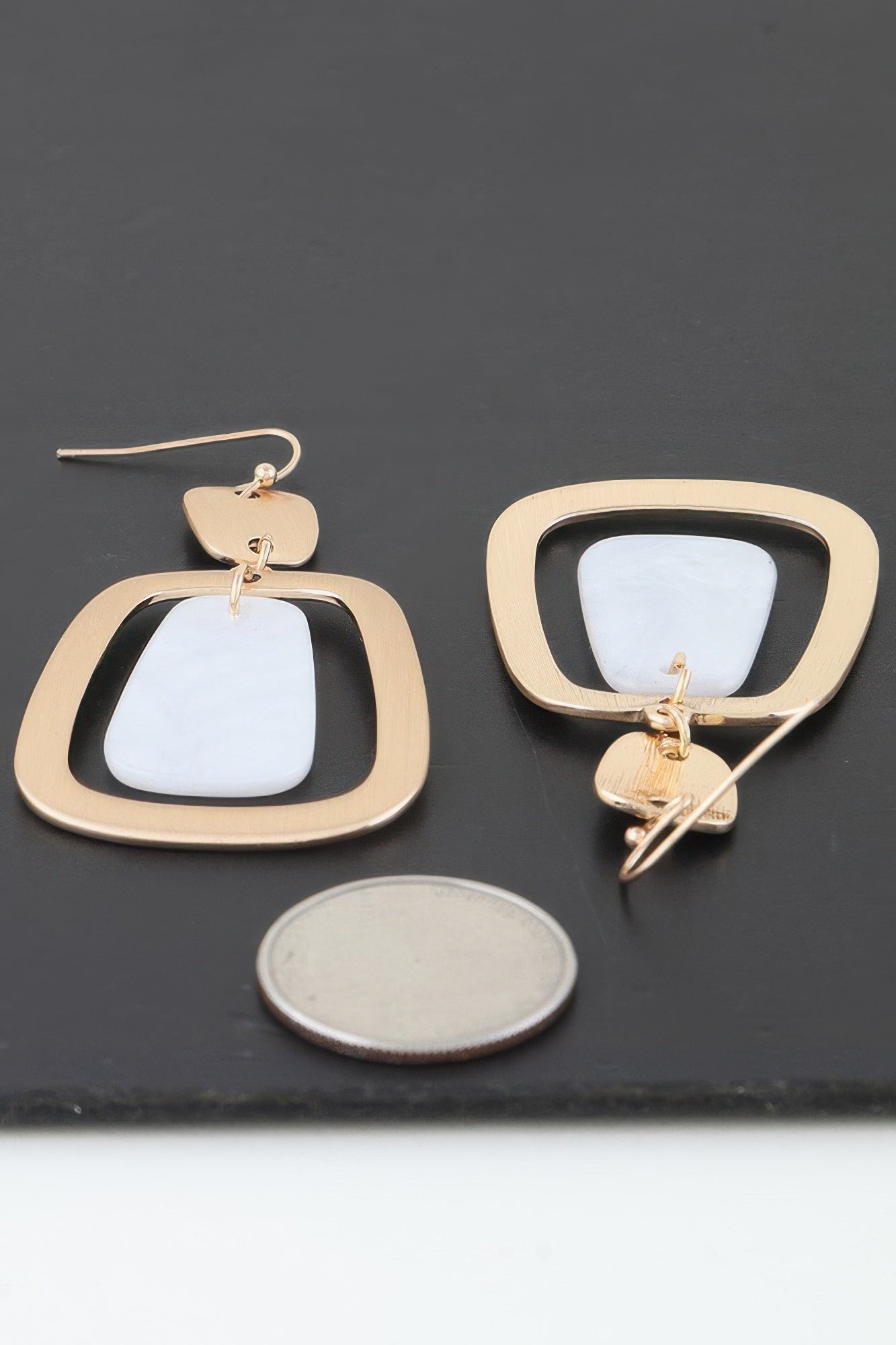 Geometric White Stone Frame Drop Earrings Secondary image