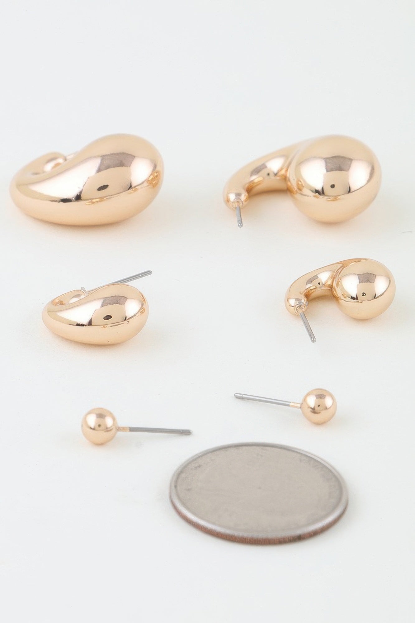 Gold-Tone Shiny Hoop and Bead Earrings Set Secondary image