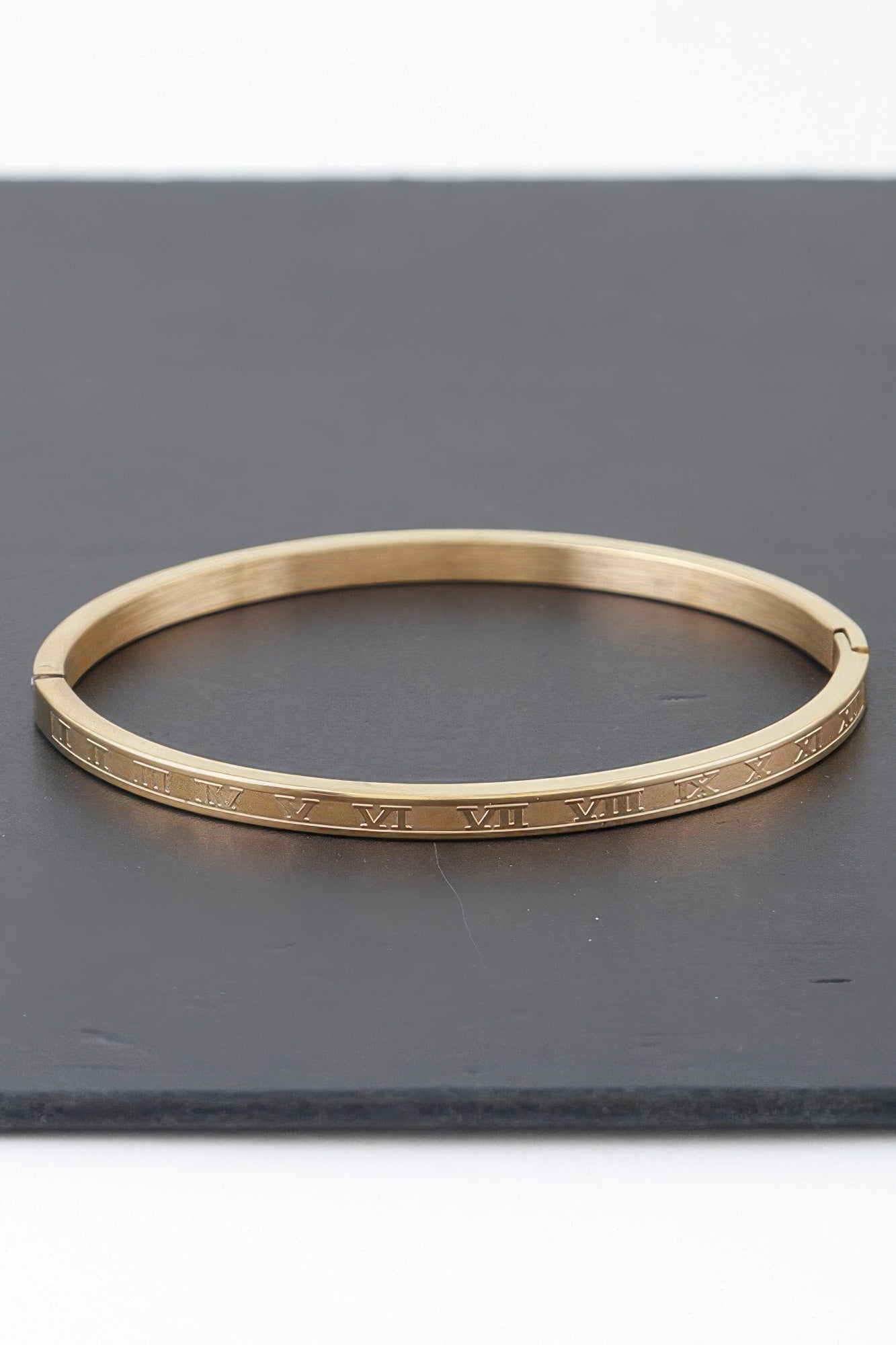 Thin Roman Numeral Metal Cuff Bracelet Secondary image