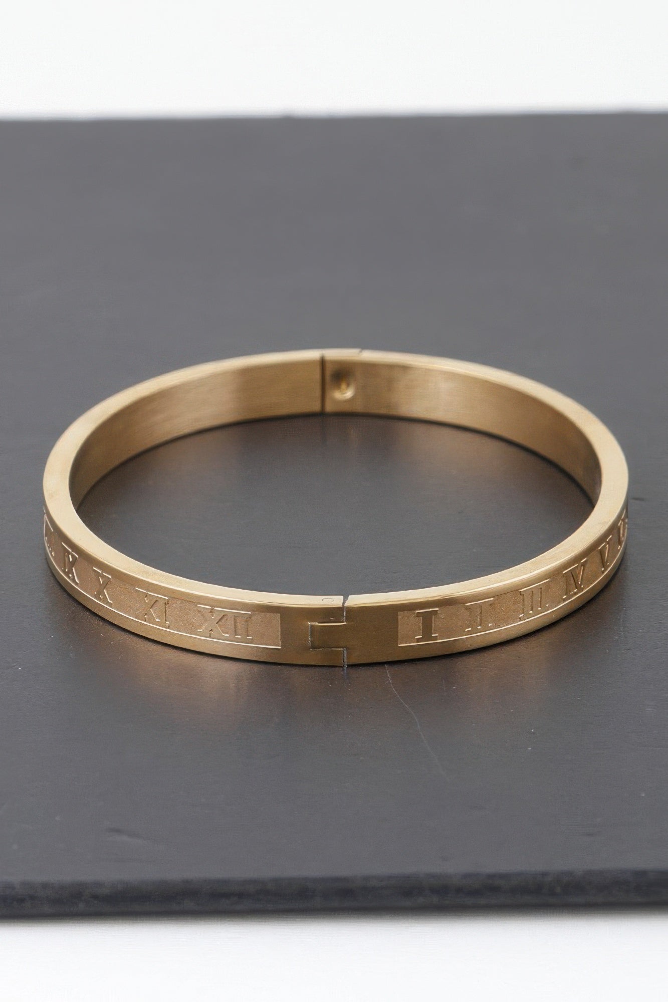 Roman Numeral Engraved Metal Bangle Bracelet Secondary image