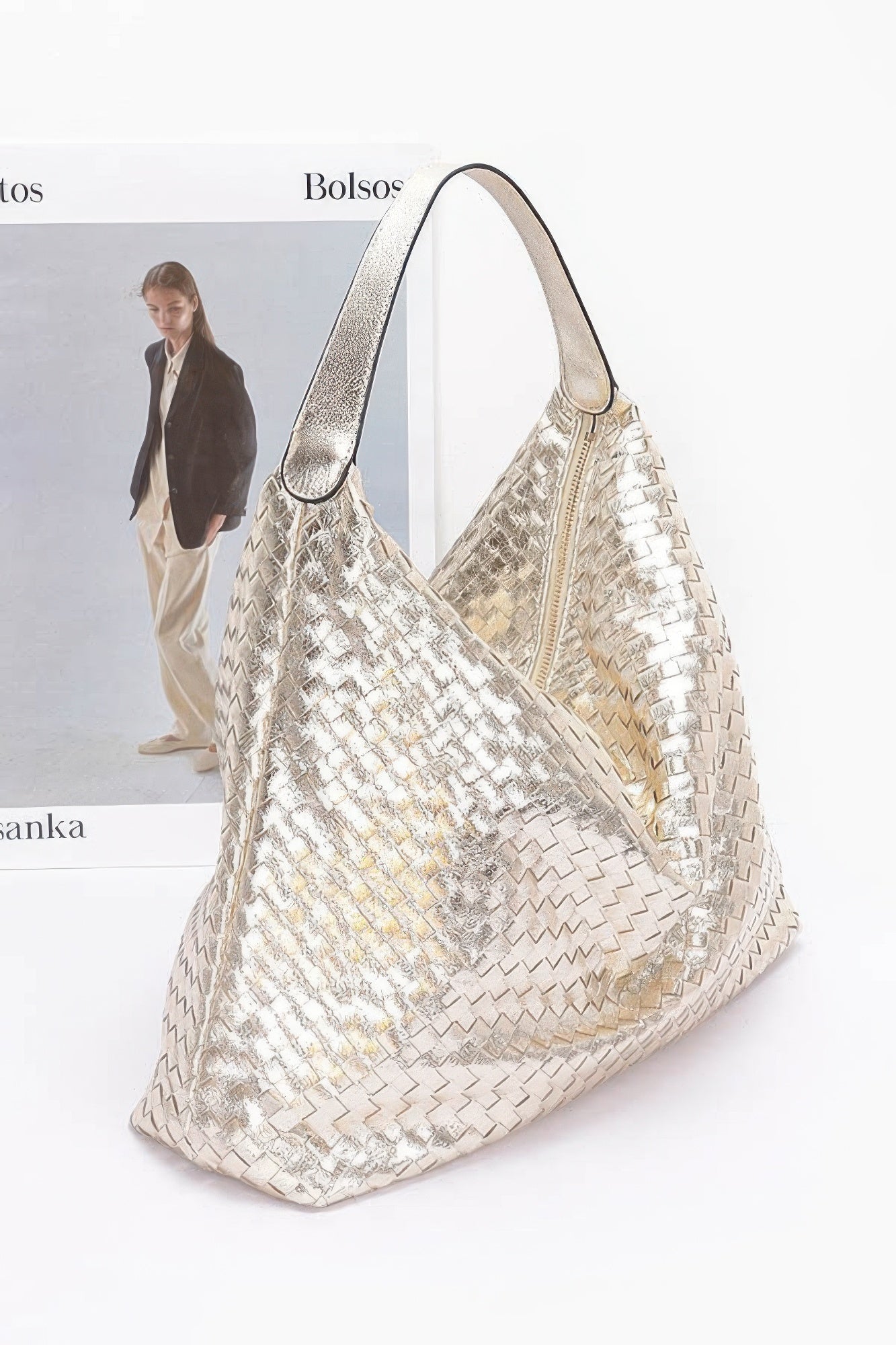 Metallic Braided Shoulder Tote Bag Secondary image