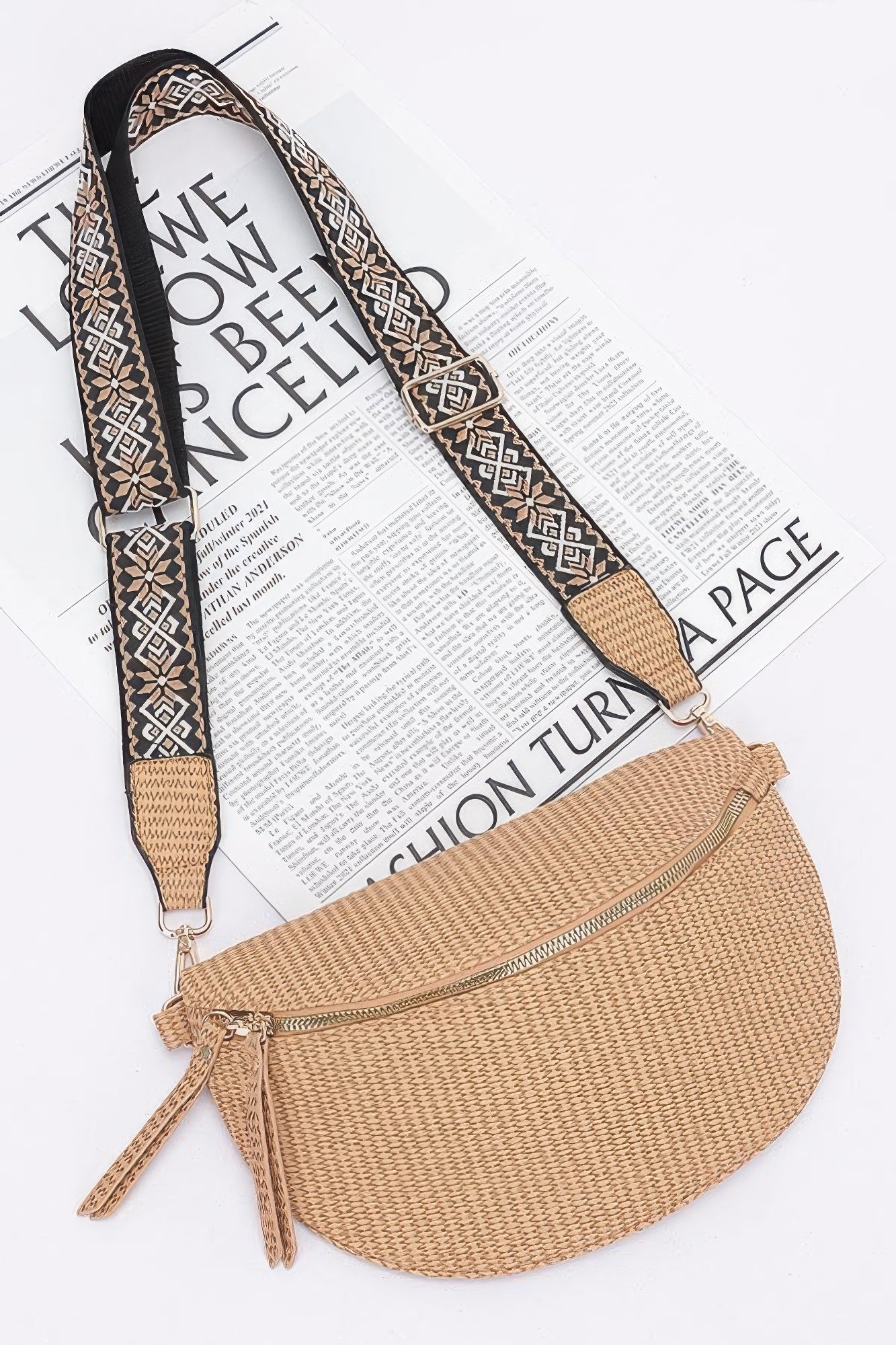 Woven Fanny Pack With Patterned Multi-Color Strap Secondary image