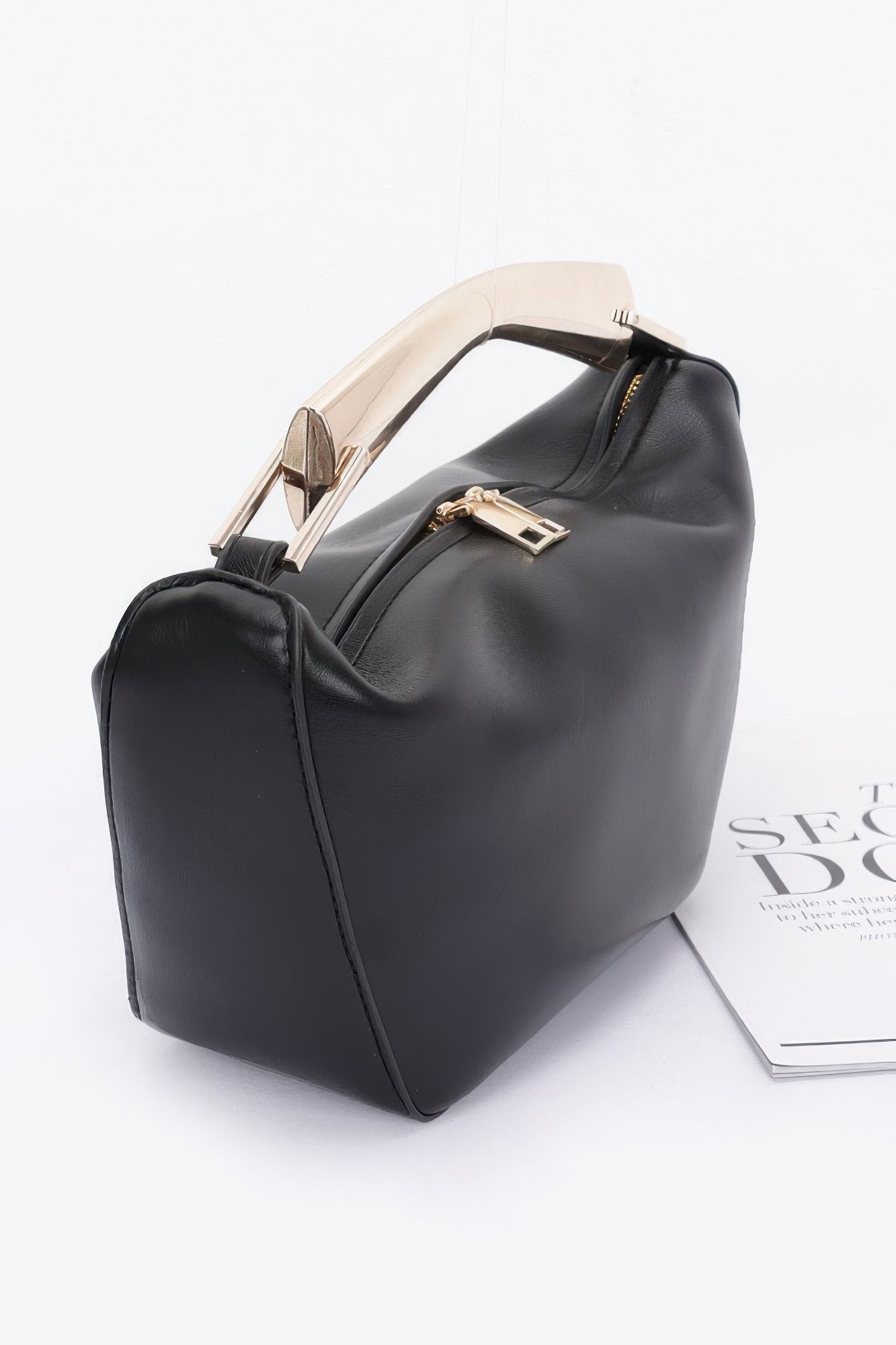 Faux Leather Bag with Metal Handle and Shoulder Strap Secondary image
