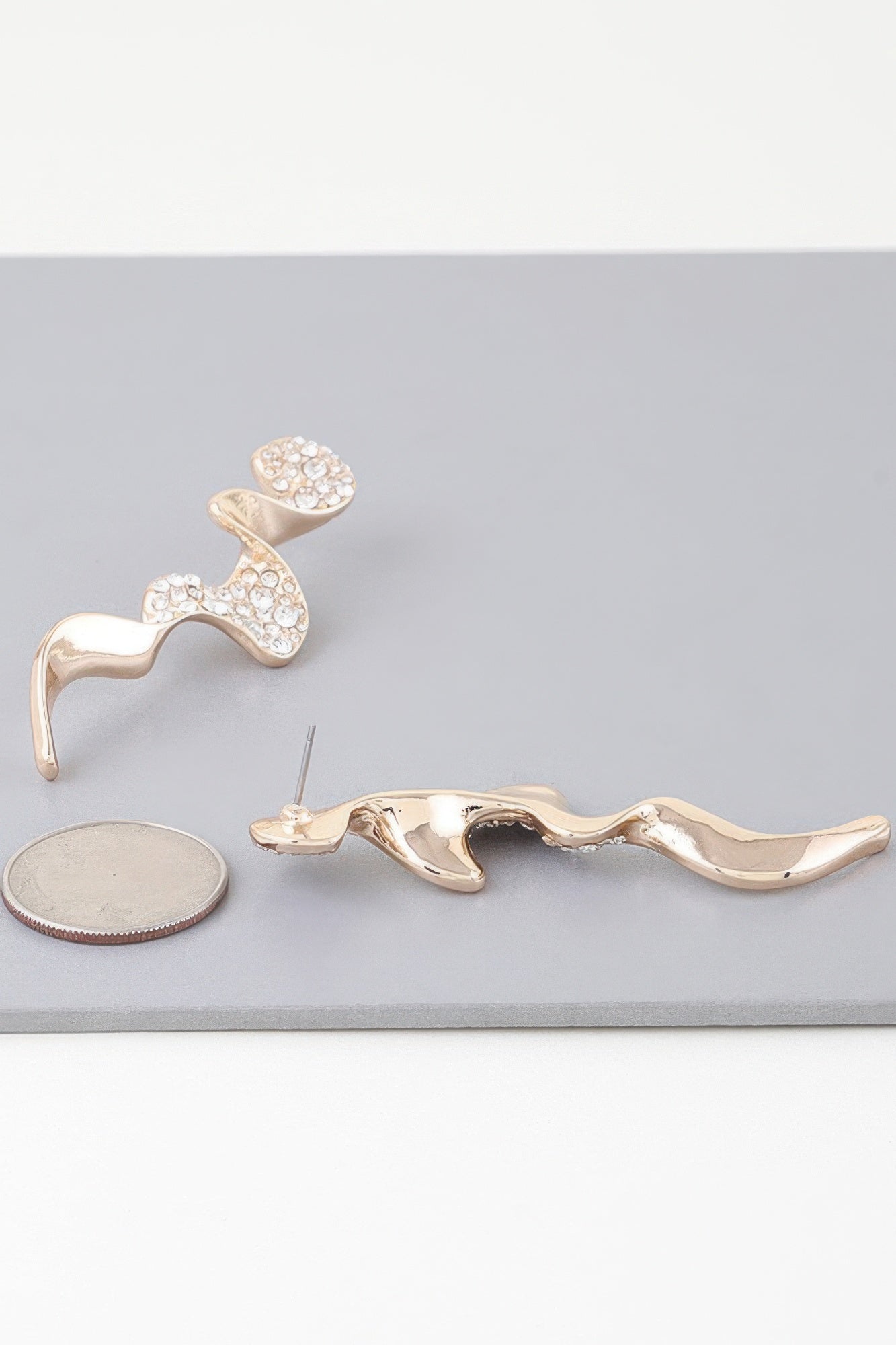 Crystal-Studded Wave Drop Earrings Secondary image