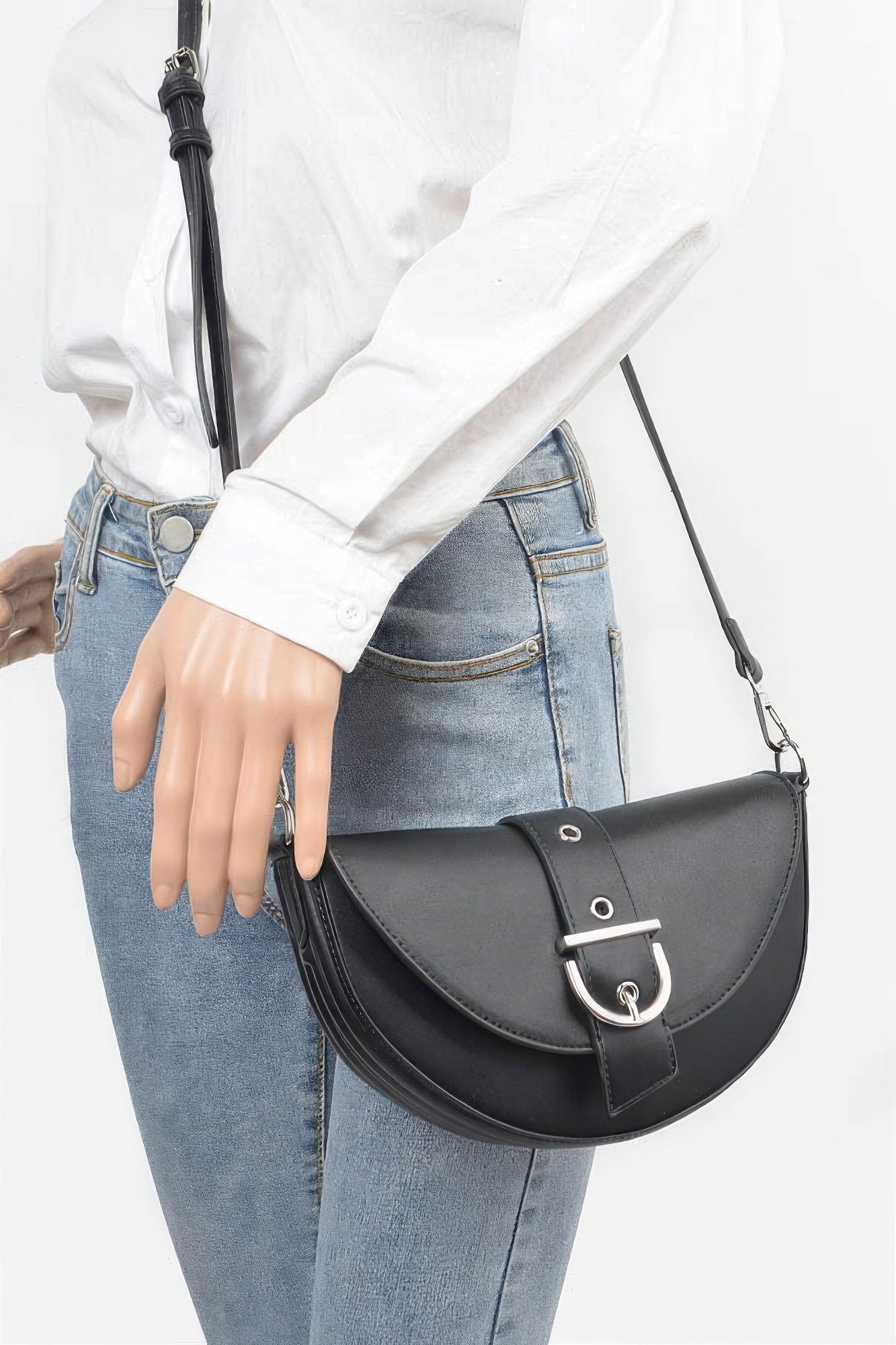 Faux Leather Buckle Shoulder Bag with Adjustable Strap Secondary image