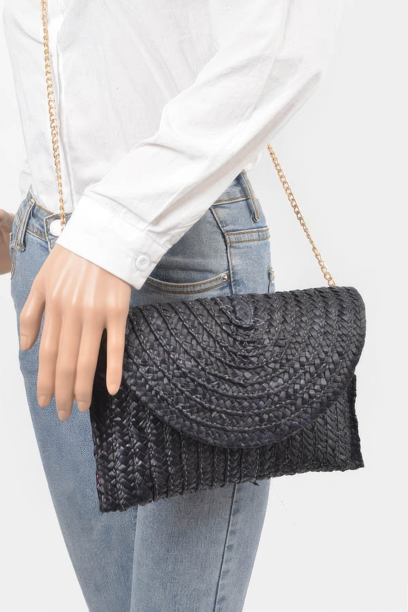 Woven Flap Crossbody Bag With Chain Strap Secondary image