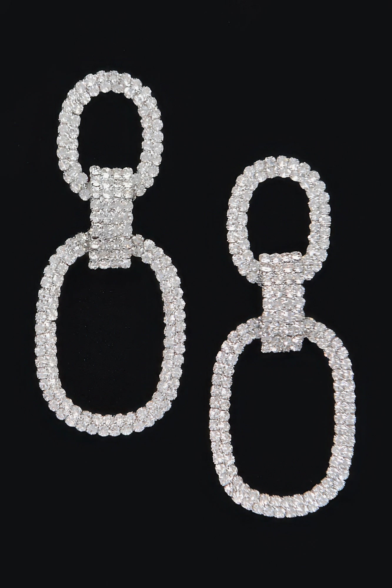 Silver Clear Rhinestone Double-Loop Dangle Earrings Secondary image