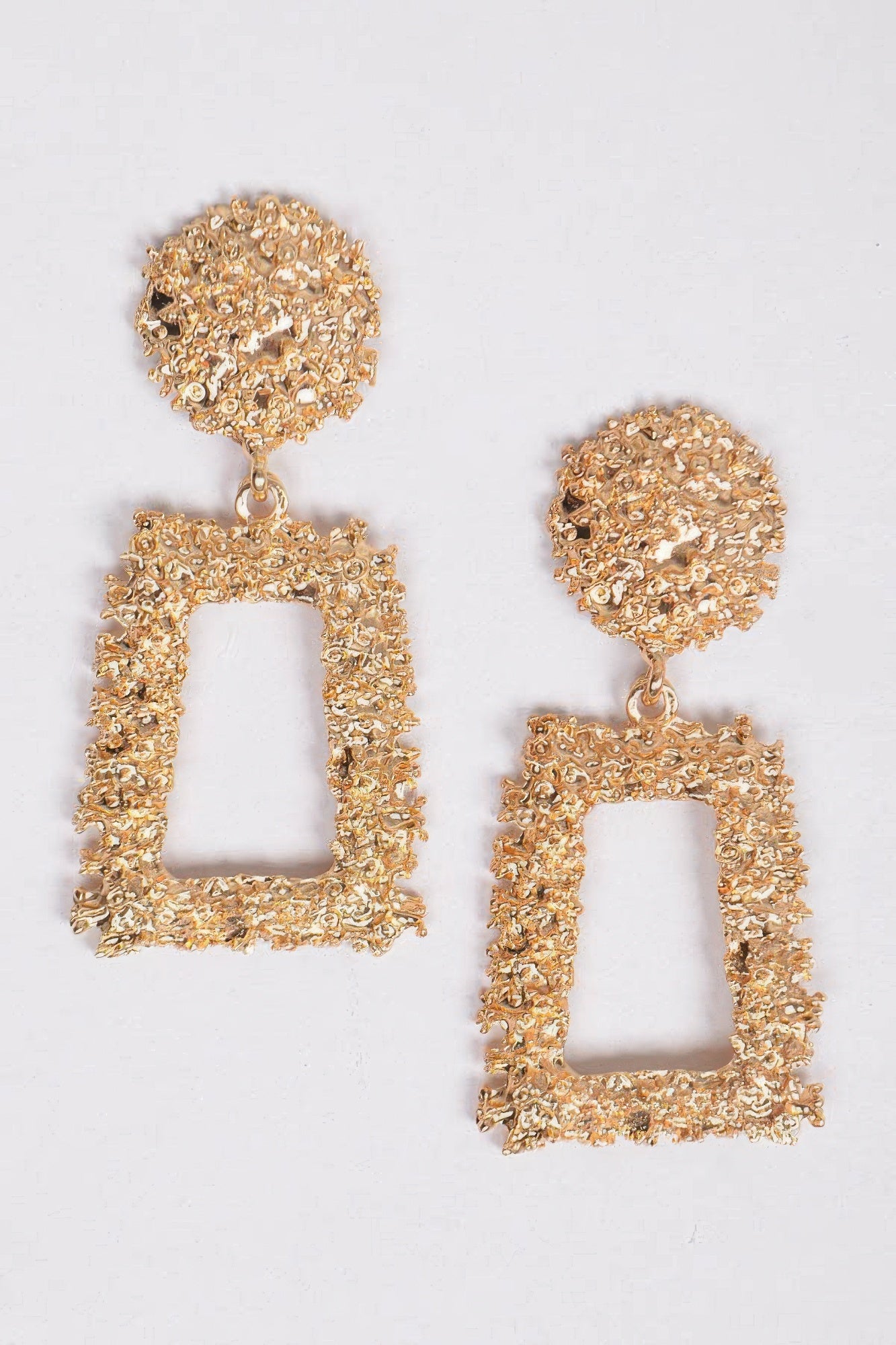 Hammered Textured Open Rectangle Drop Earrings Secondary image