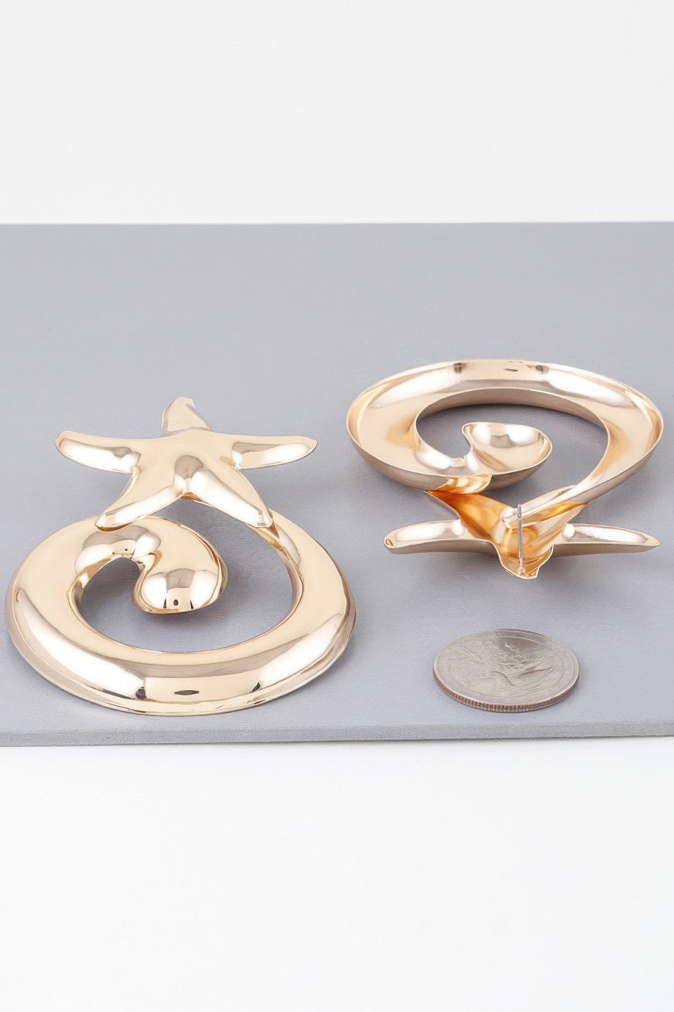 Gold Starfish Spiral Plate Earrings Secondary image
