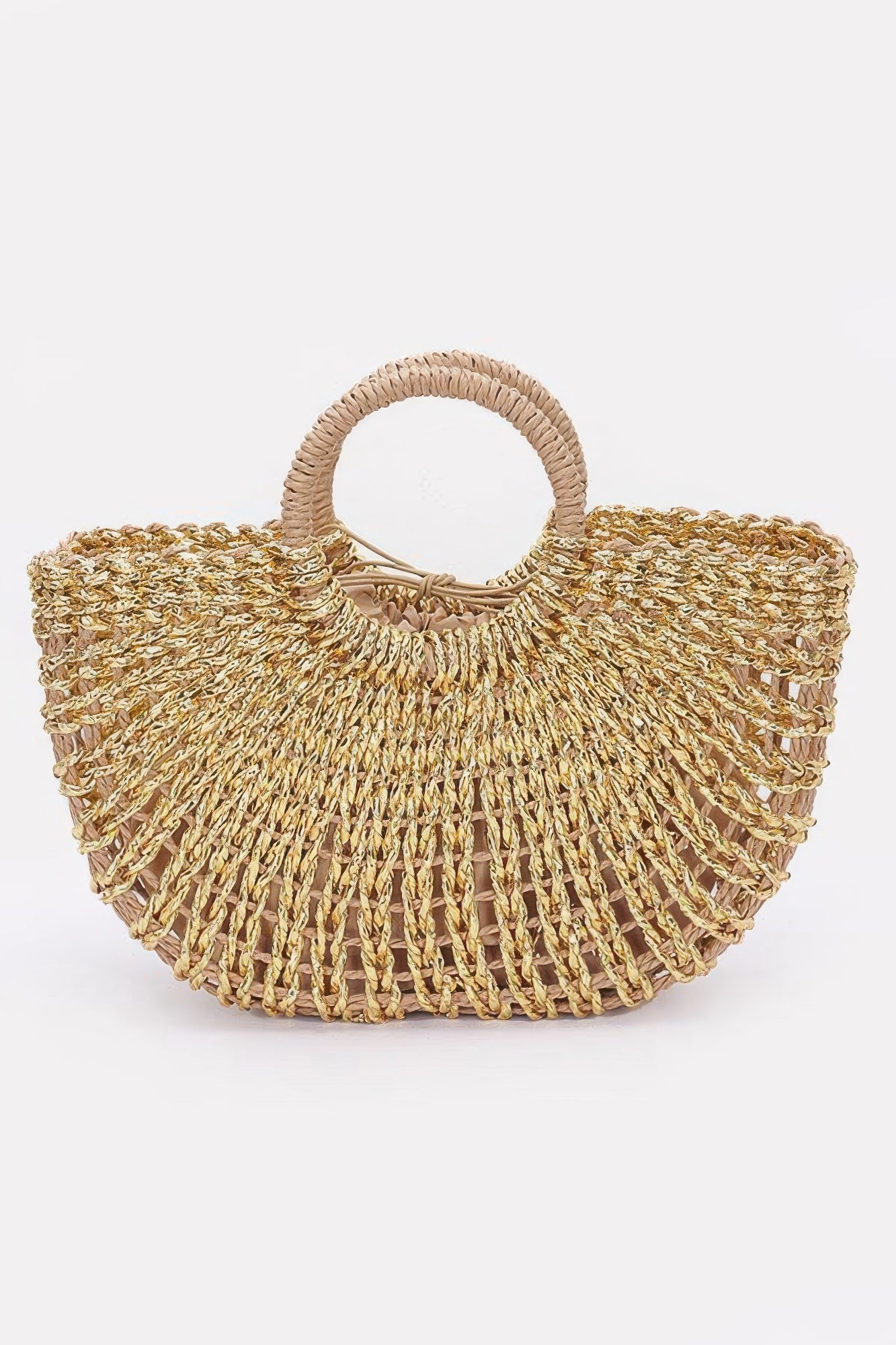 Metallic Faux Straw Tote with Drawstring Pouch Secondary image