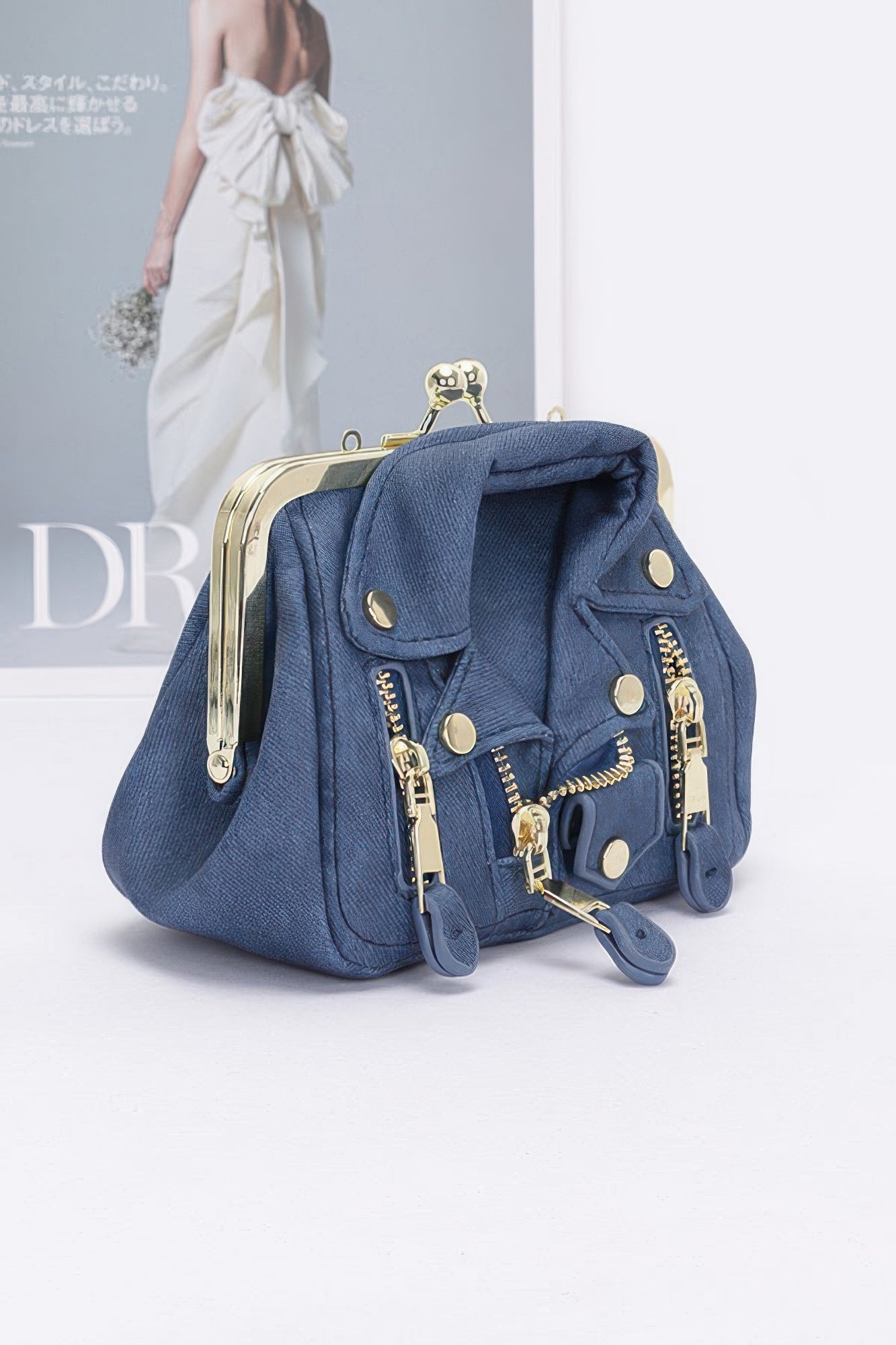 Denim Jacket-Style Crossbody Bag With Chain Strap Secondary image