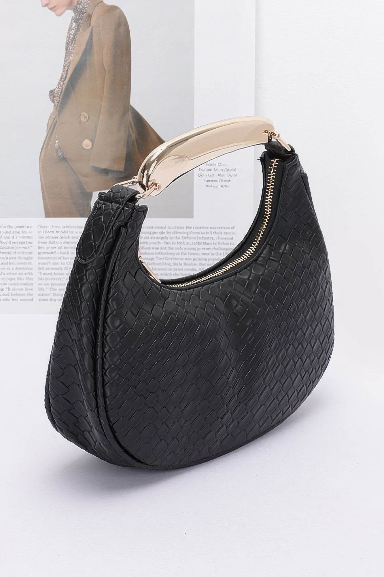 Embossed Faux Leather Top-Handle Shoulder Bag Secondary image