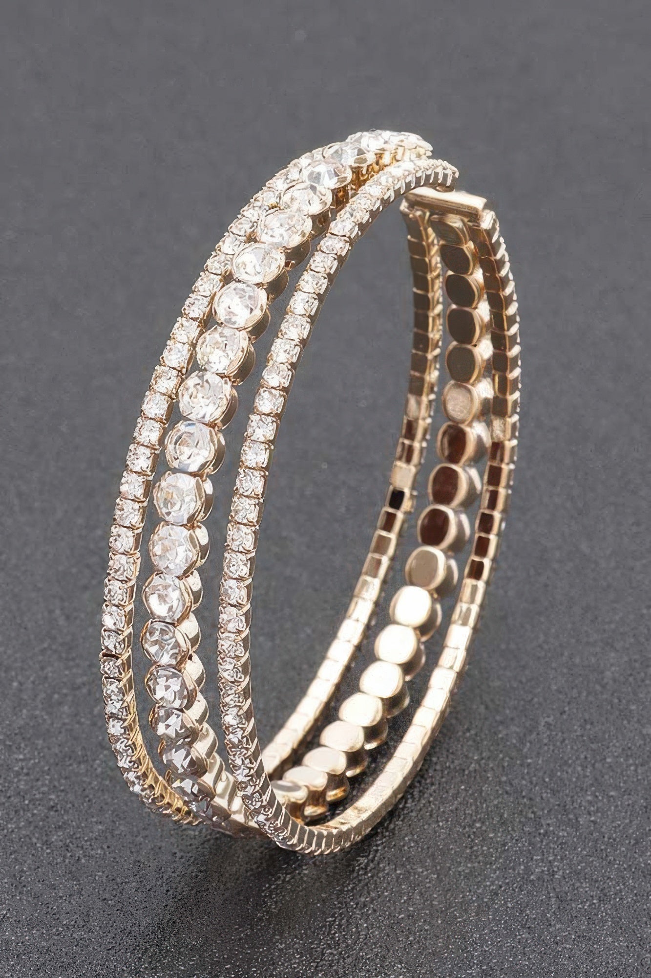 Rhinestone Cuff Bracelet in Gold or Silver Clear Secondary image