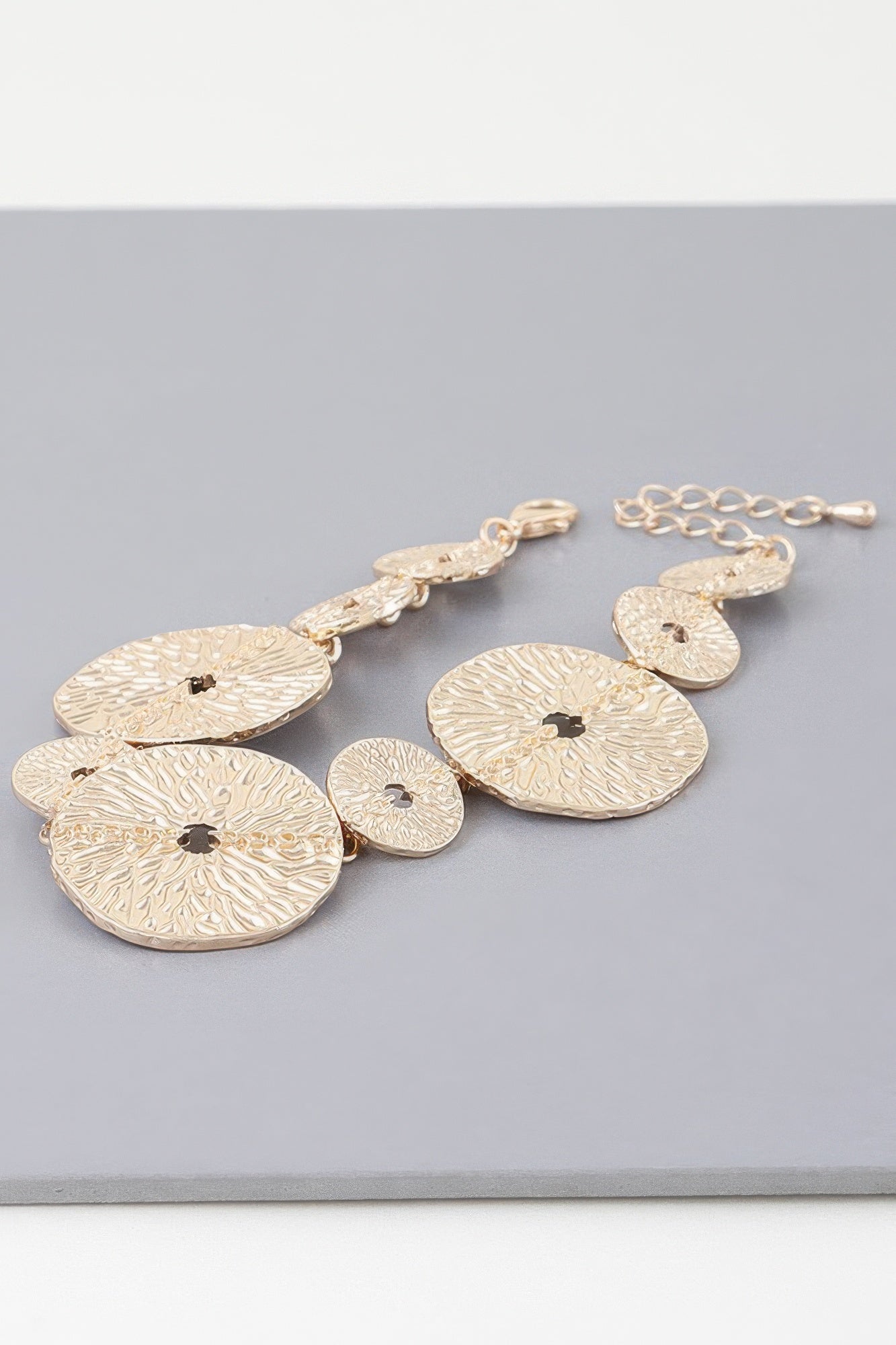 Textured Hammered Disc Metal Bracelet Secondary image