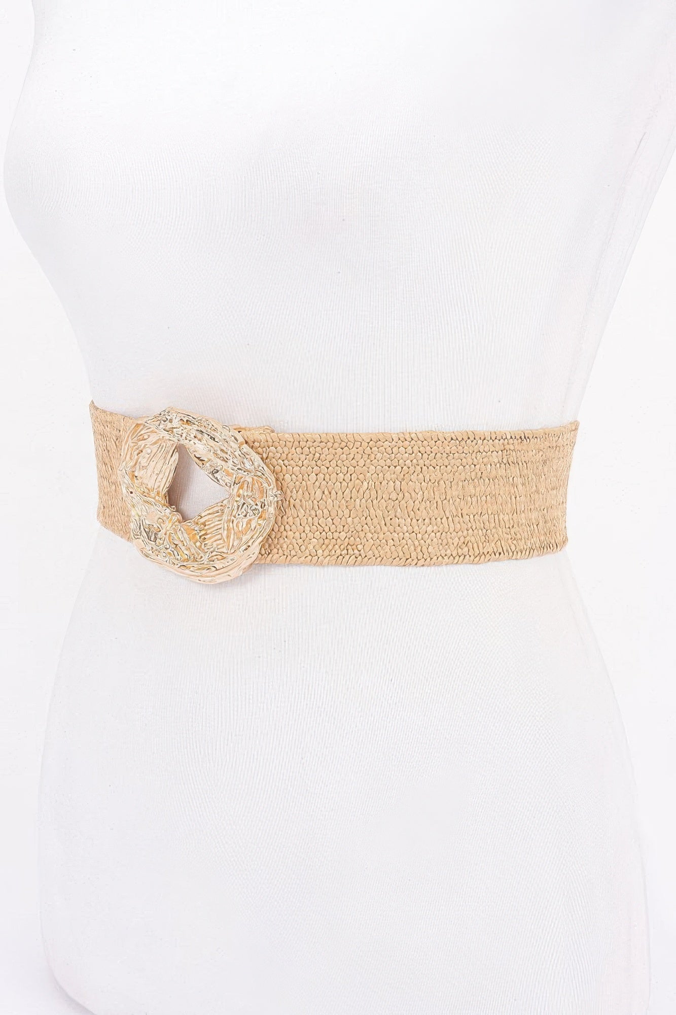 Elastic Faux Straw Waist Belt with Metal Buckle Secondary image