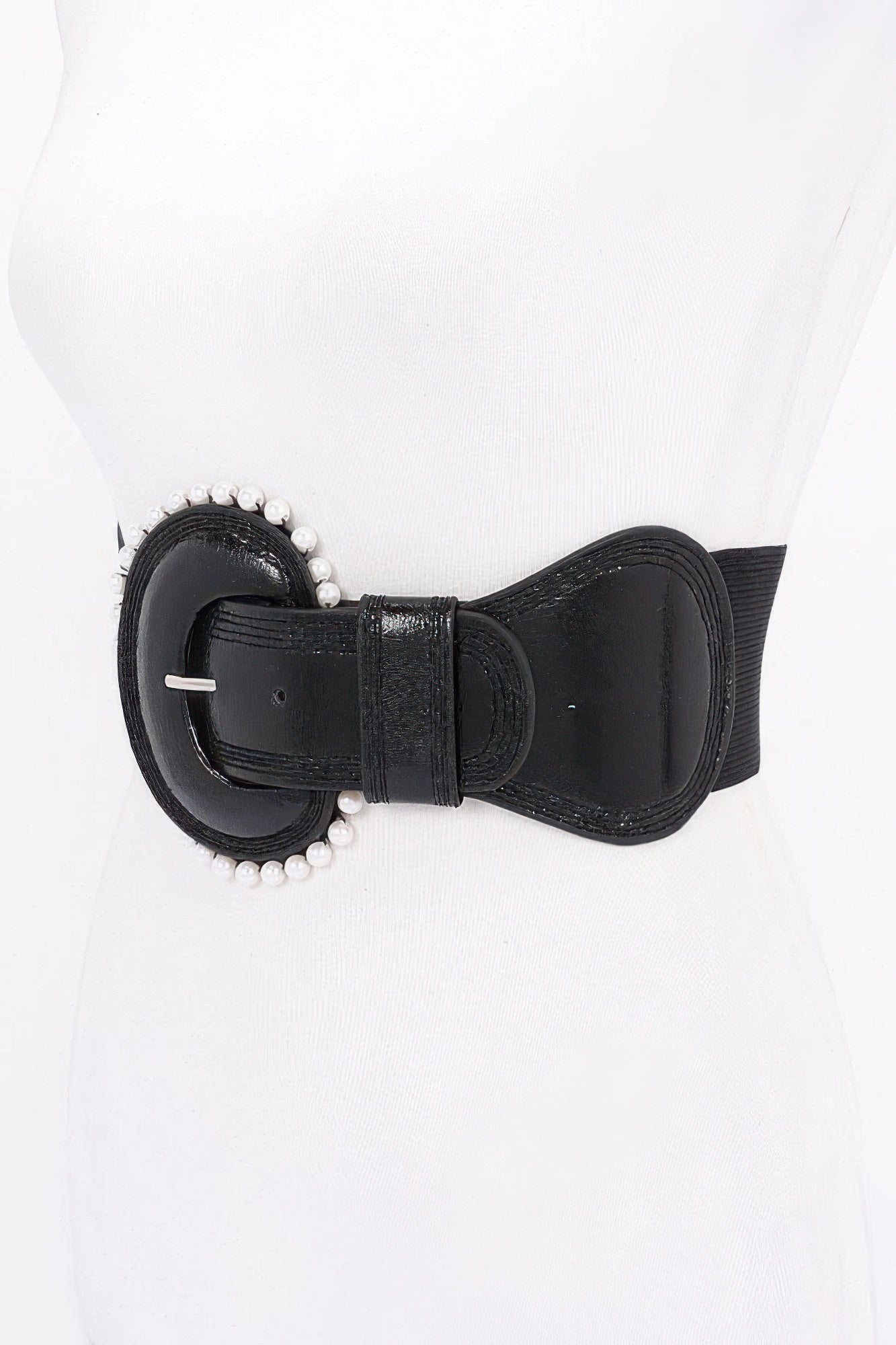 Pearl Accent Wide Elastic Waist Belt Secondary image