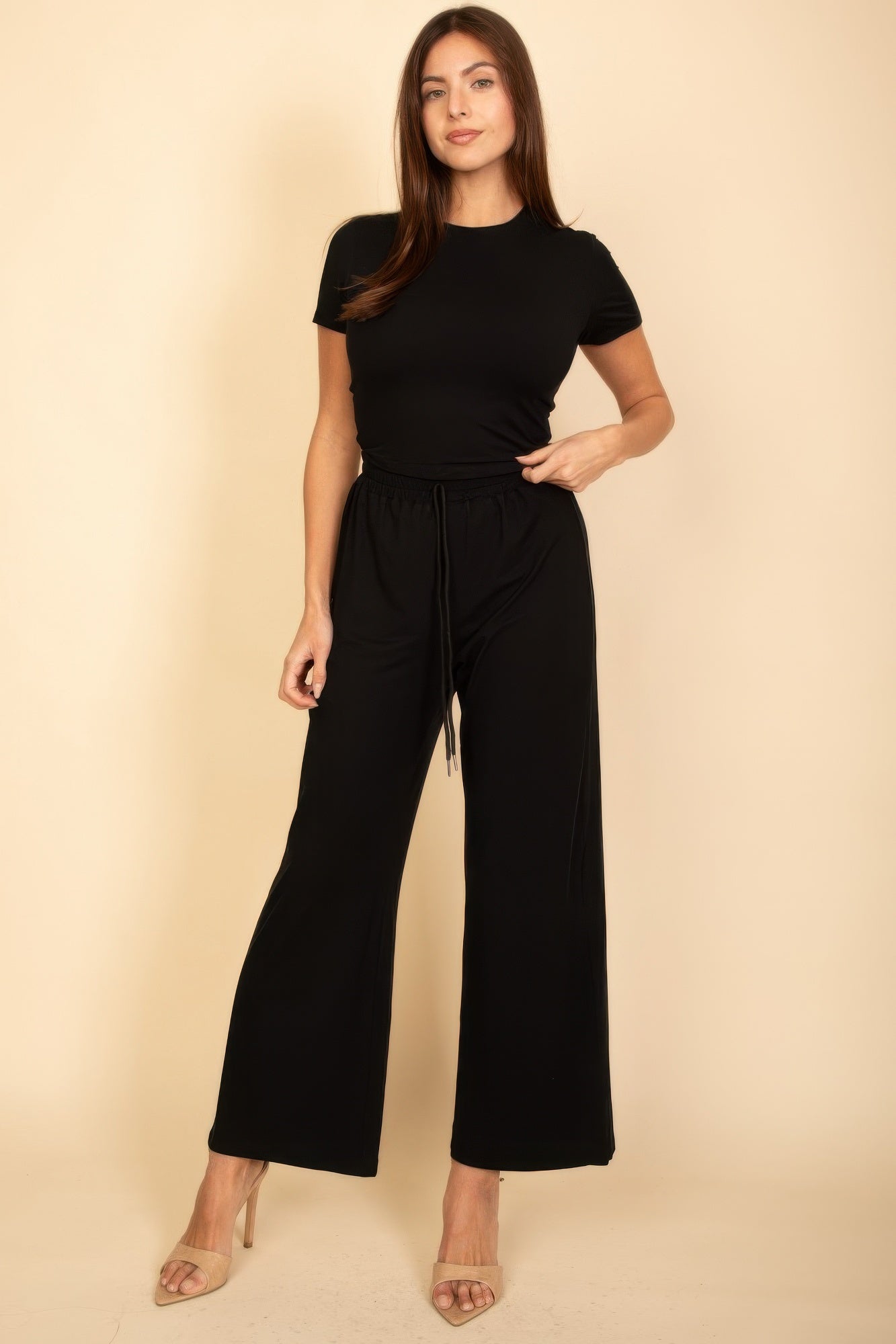 Short-Sleeve Top and High-Waisted Wide-Leg Pants Set Secondary image