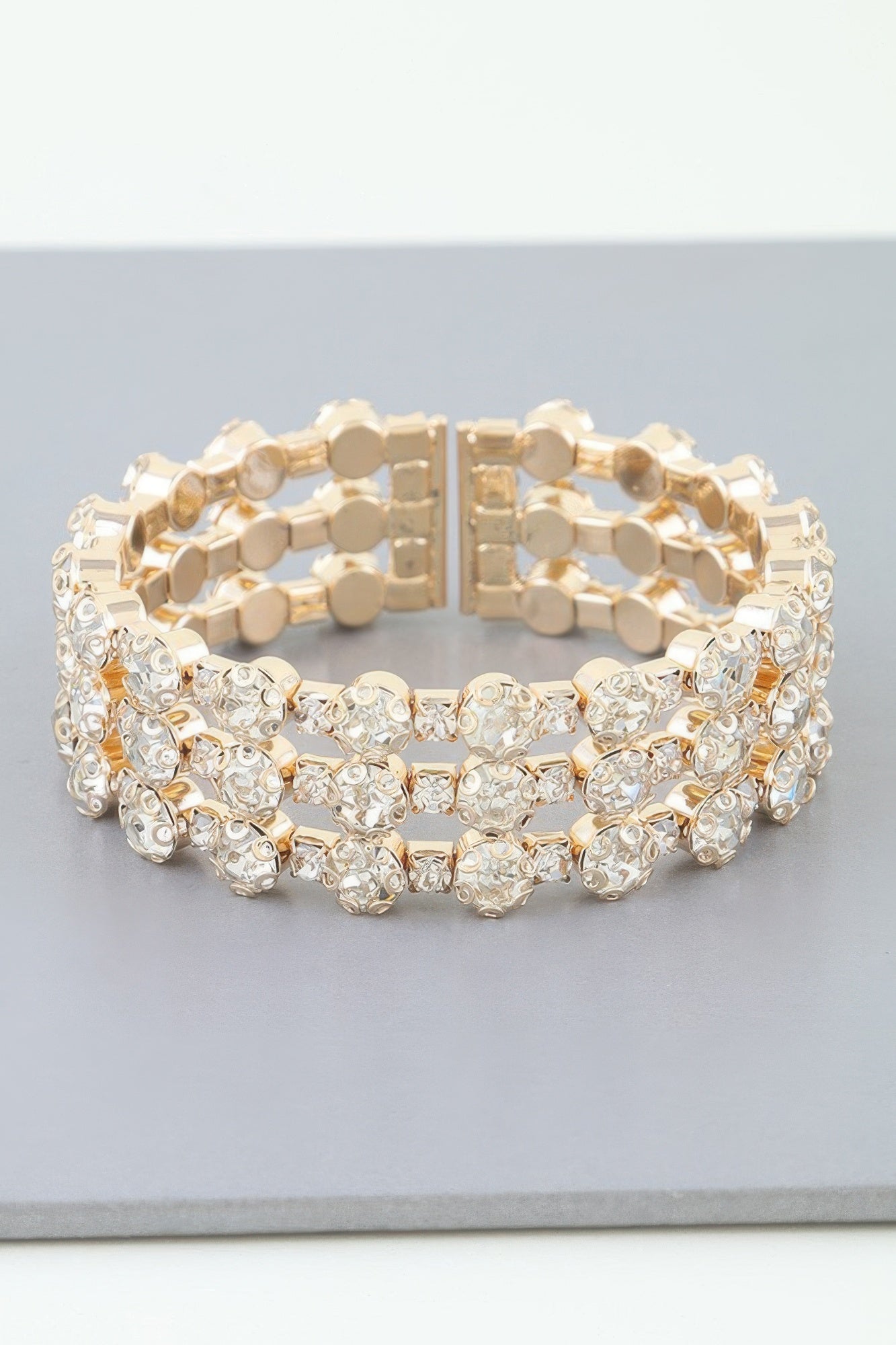 Three-Row Rhinestone Statement Bracelet Secondary image