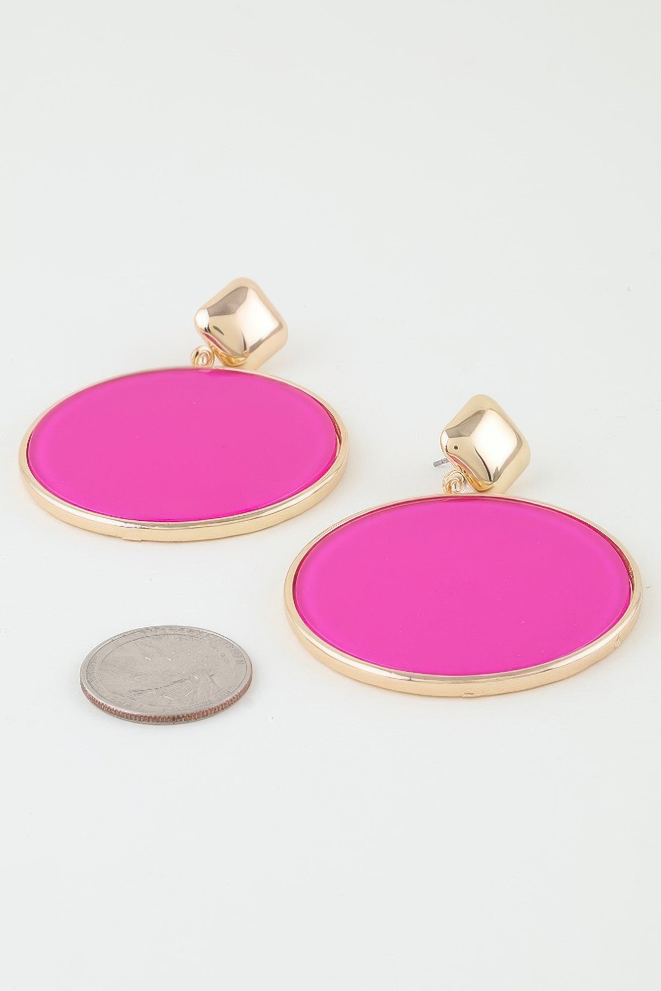 Gold-Framed Fuchsia Circle Drop Earrings Secondary image
