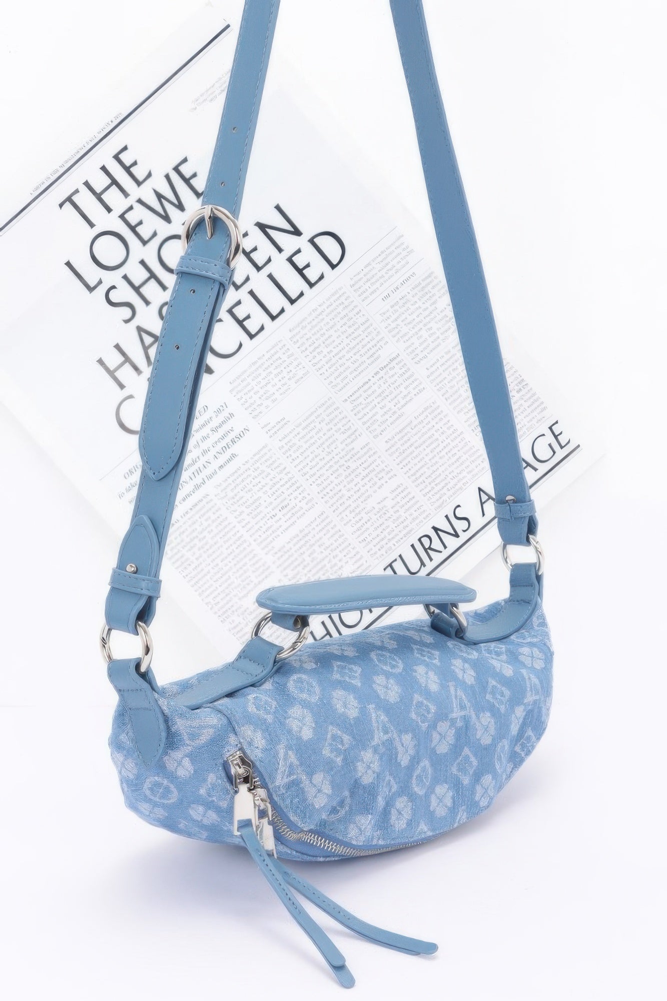 Embossed Denim Crossbody Bag with Mixed-Metal Accents Secondary image