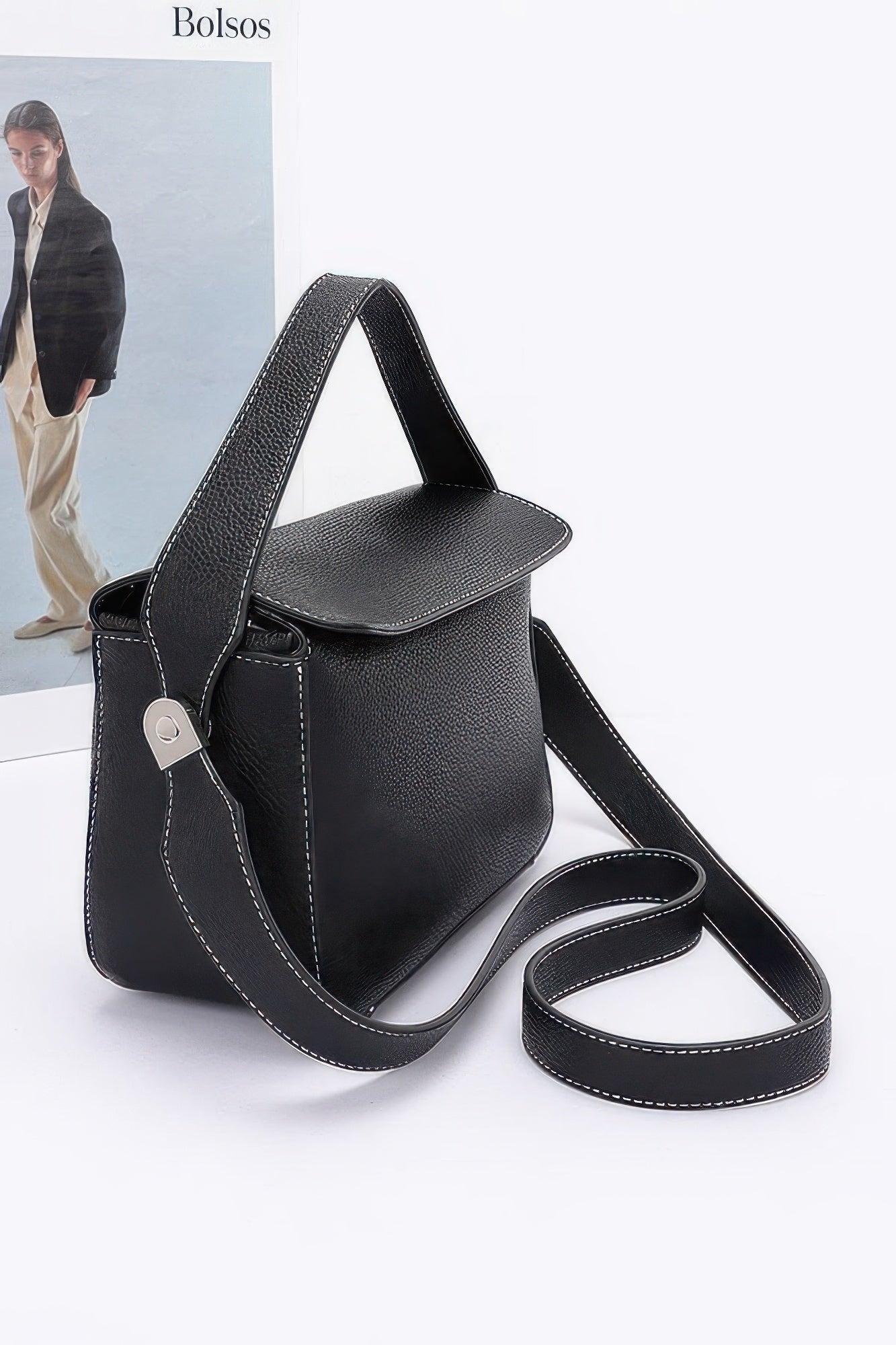 Structured Faux Leather Crossbody Bag with Top Handle Secondary image